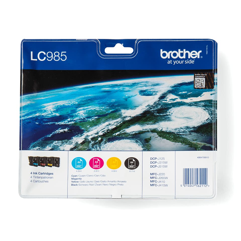 Tinteiro BROTHER LC985VVALBP Pack 4 Cores - DCP-J125/315W/515W, MFC-J220/265W/415W