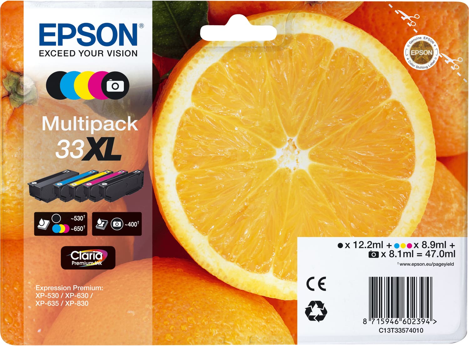 Epson Oranges 33XL Tinta multipack de 5 cores Claria Premium Claria Laranjas, miniatura 9