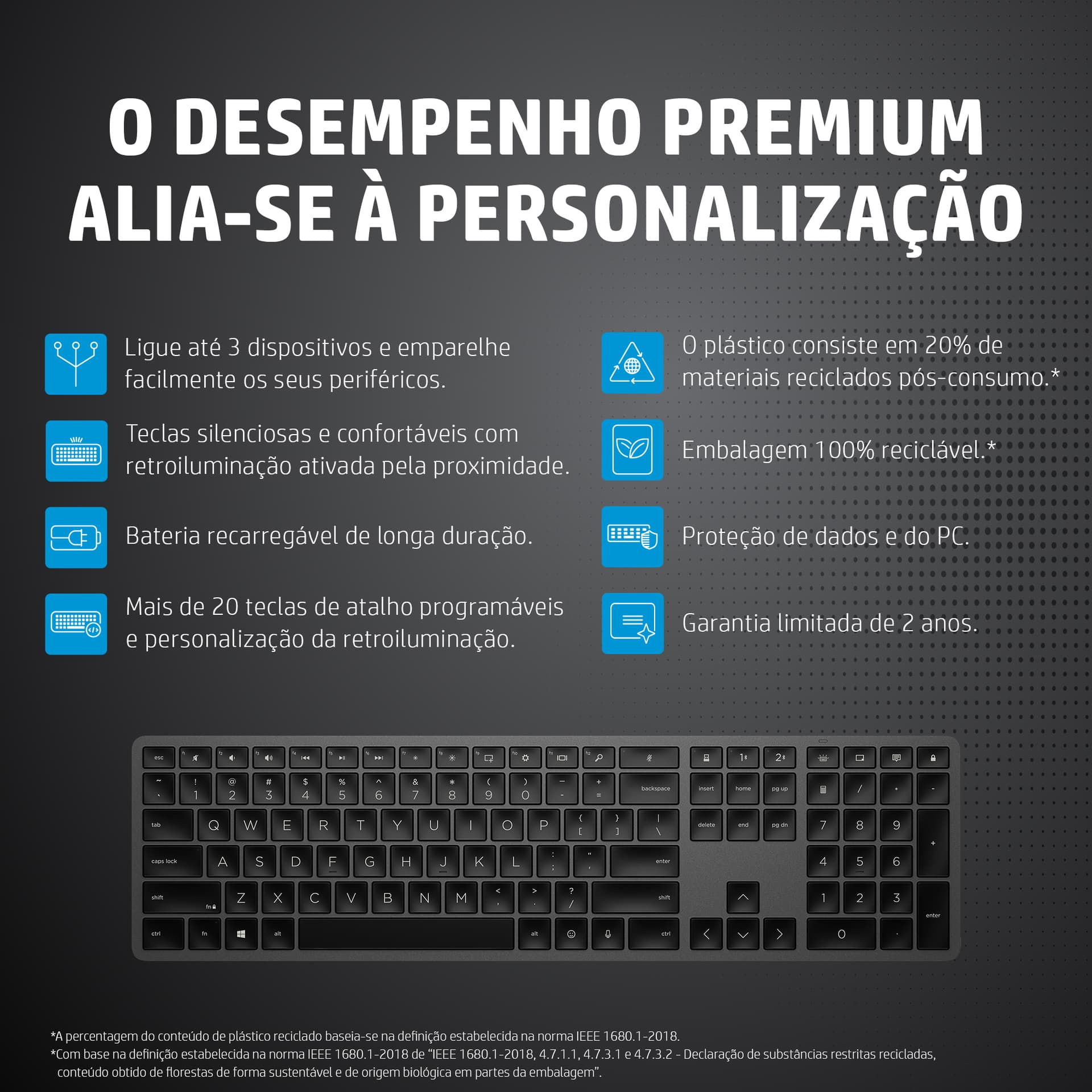 HP Teclado Dual-Mode Sem Fios 975, miniatura 3