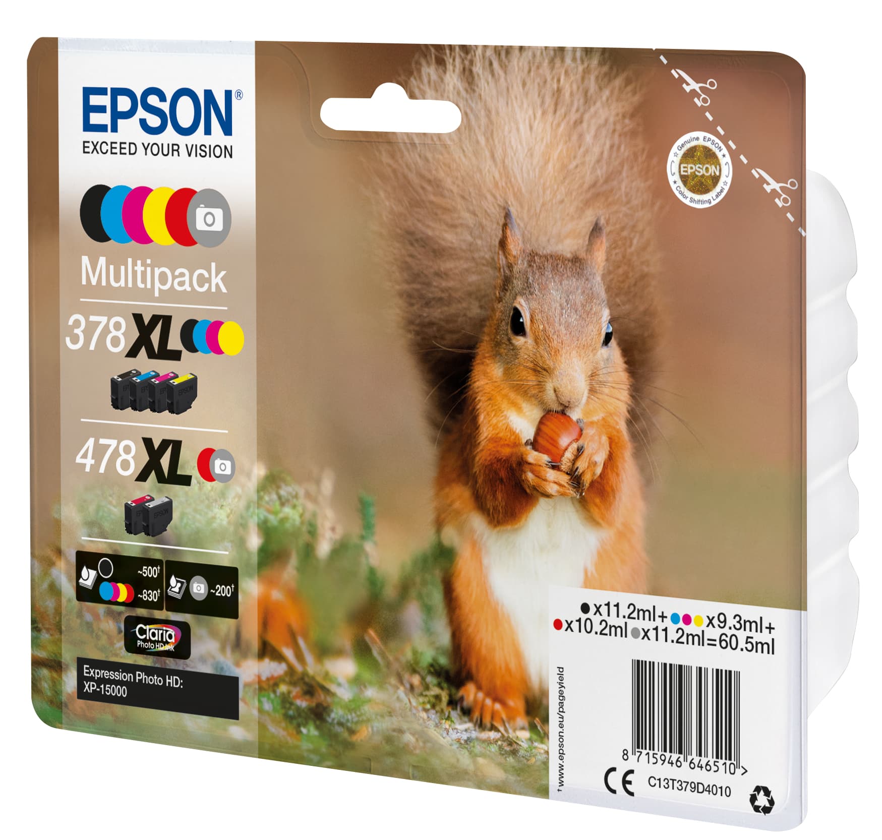 Epson Squirrel 378XL/478XL Tinta multipack de 6 cores Claria Photo HD Esquilo, miniatura 2
