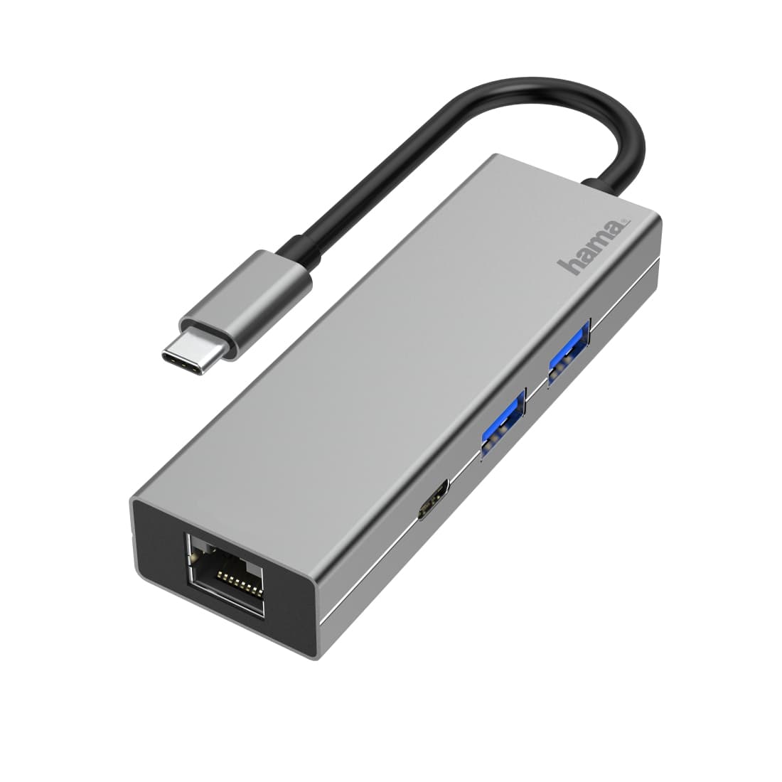 HAMA USB-C MULTIPORT HUB, 4 PORTS, 2 X USB-A, USB-C, LAN/ETHERNET, ALUMINUM - 200108