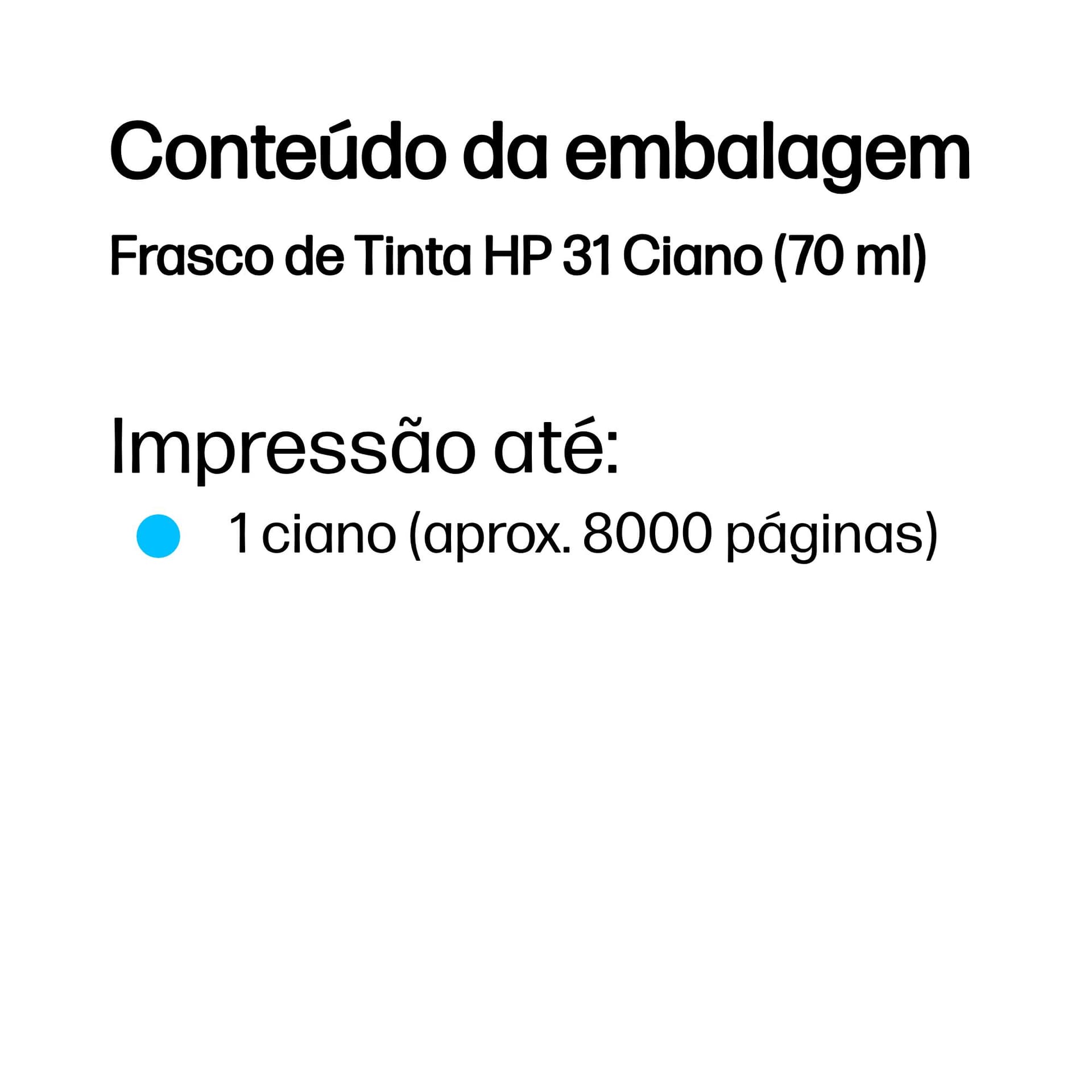 HP Frasco de Tinta 31 Ciano (70 ml), miniatura 2