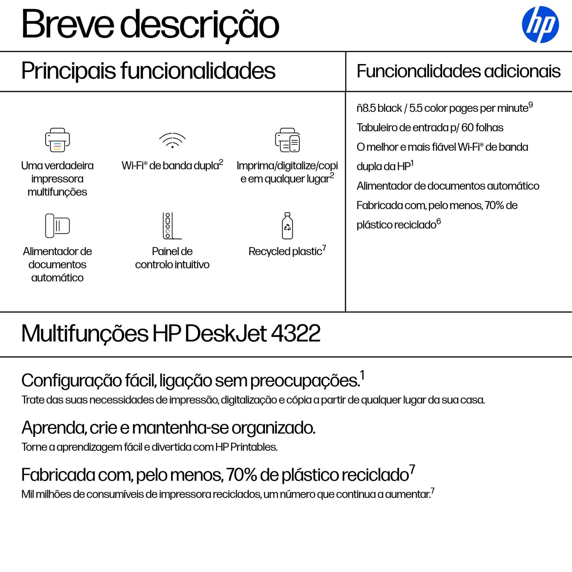 HP DeskJet 4322 Sem fios All-in-One Cor Impressora, miniatura 3