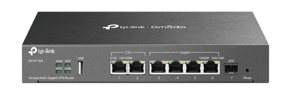 TP-LINK Omada Multi-Gigabit VPN Router 1x 2.5G RJ45 WAN Port 1x 2.5G RJ45 WAN/LAN Port 1x Gigabit SFP WAN/LAN Port 4x Gigabit RJ45
