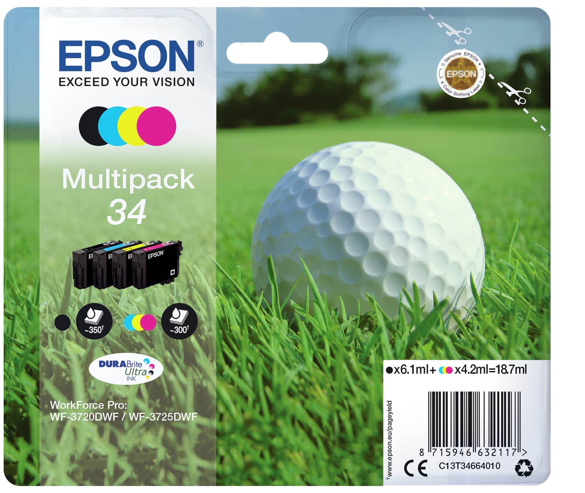 Epson Golf ball 34 Tinta multipack de 4 cores DURABrite Ultra Bola de golfe, miniatura 2
