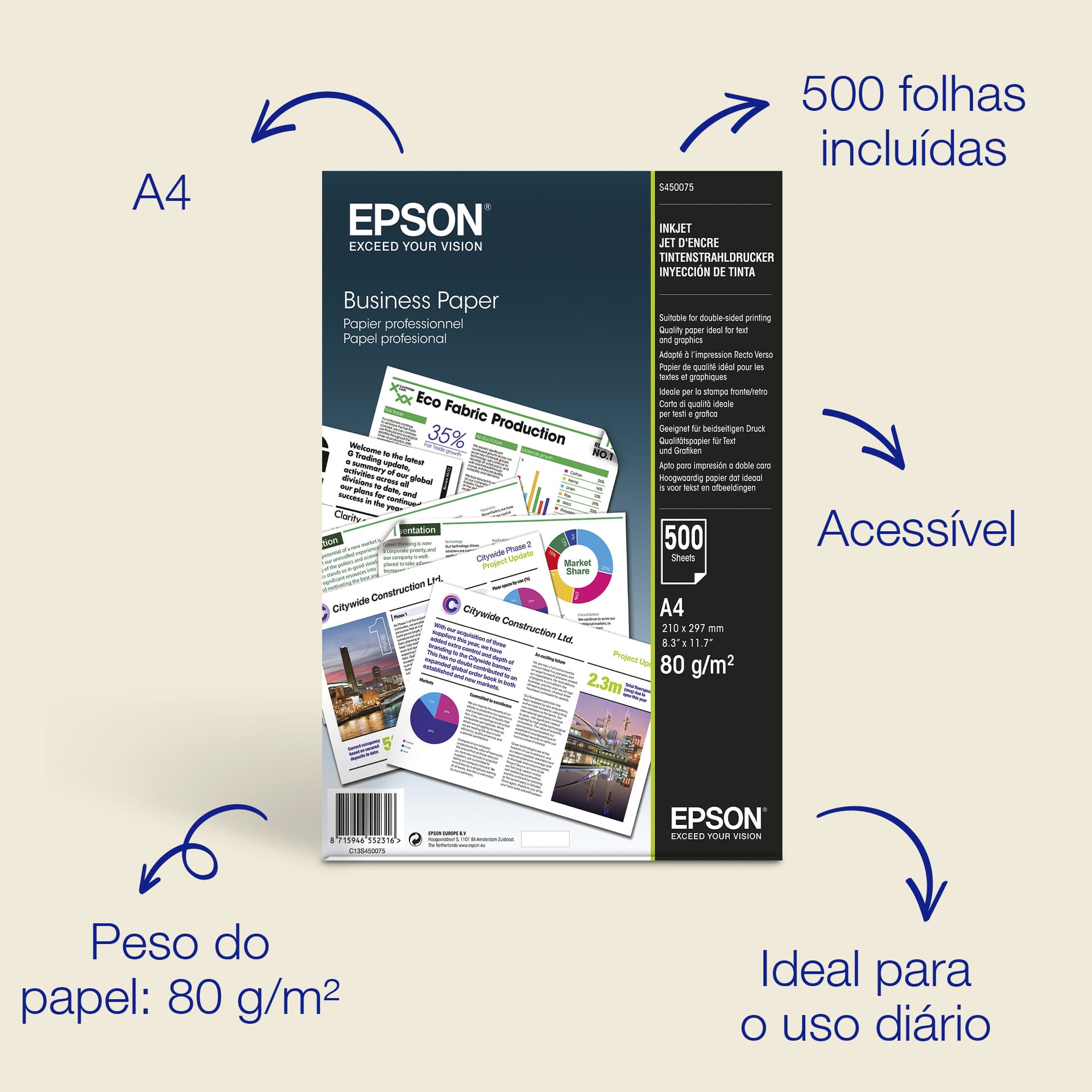 Epson A4 Inkjet Business Paper 80 g/m2, 500 folhas, miniatura 2