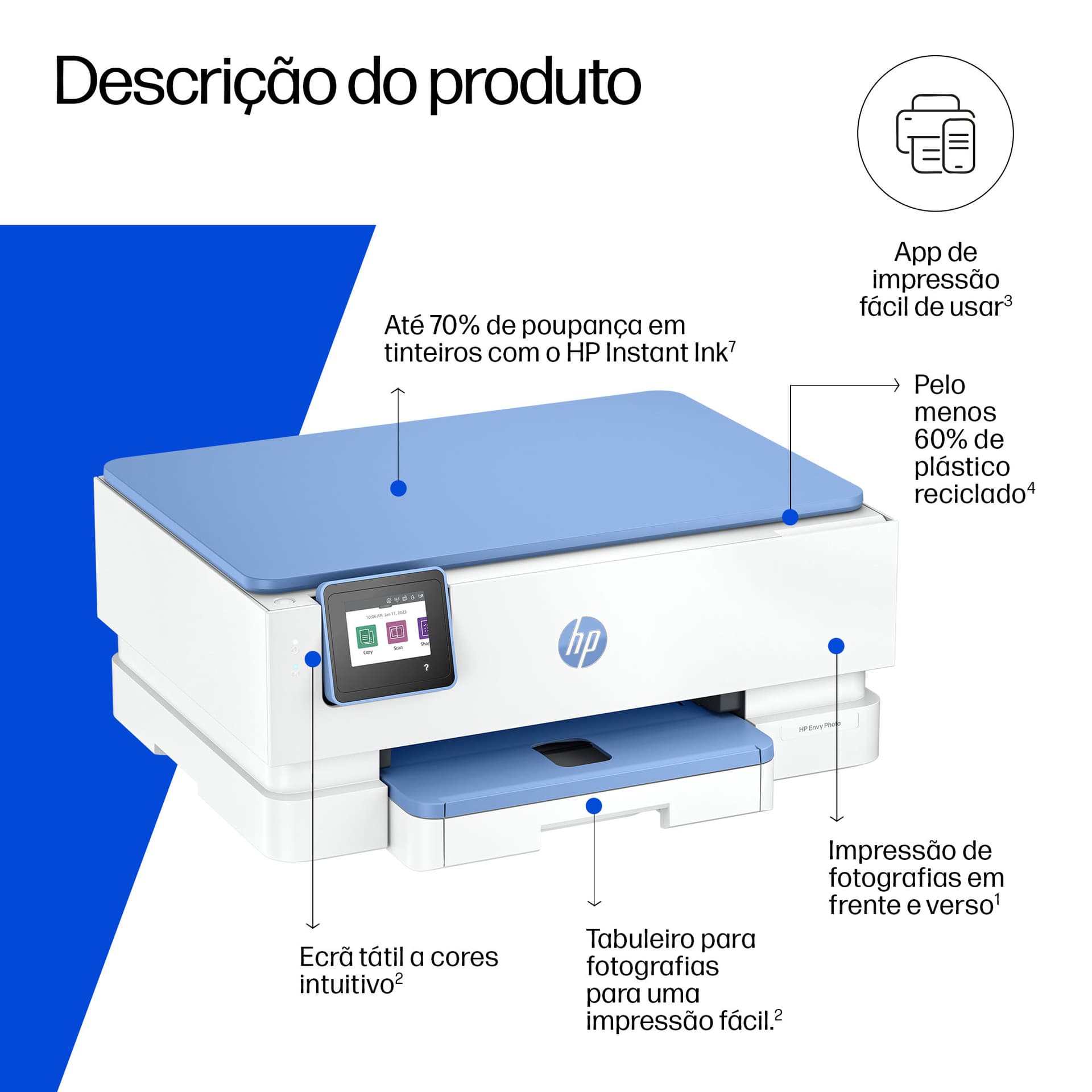 HP Envy 7231 Sem fios All-in-One Cor Impressora, Instant Ink, miniatura 2