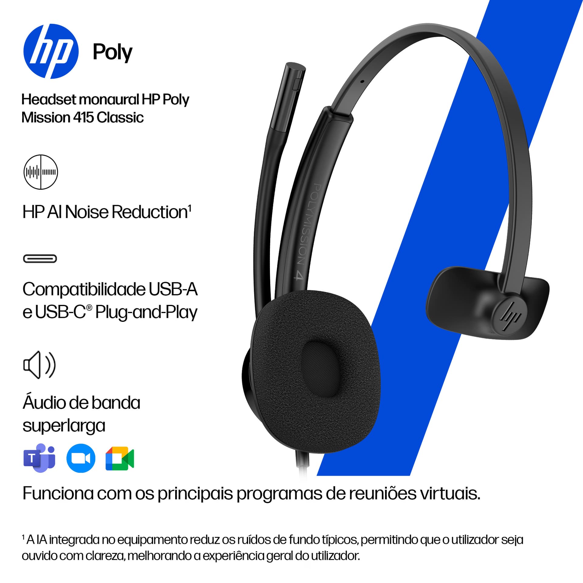 HP Poly Headset monaural USB com fios Mission 415 Classic (a granel) — miniatura 9