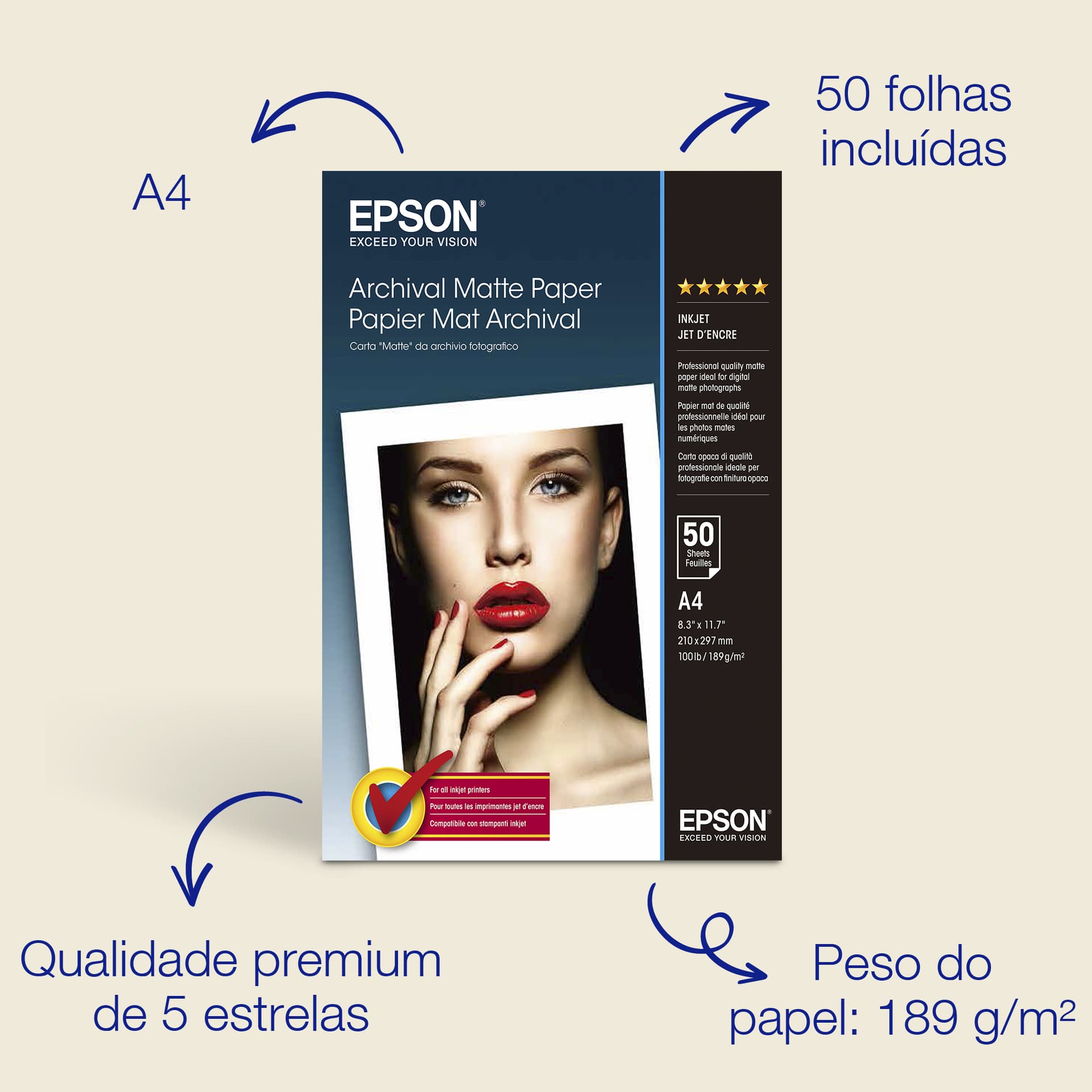 Epson A4 Archival Matte Photo Paper 189 g/m2, 50 folhas, miniatura 3