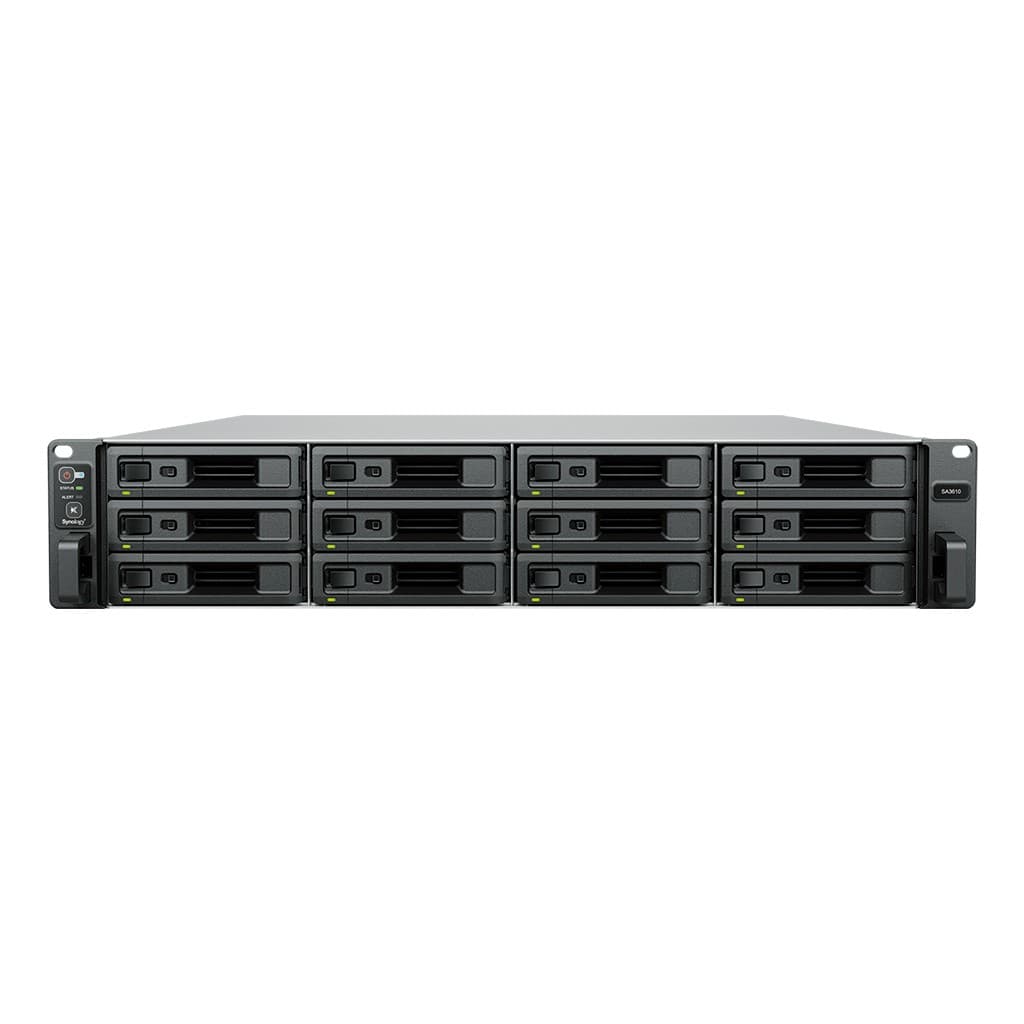 Synology SA3610 - Servidor NAS - 12 baias - montável em bastidor - SATA 6Gb/s / SAS - RAID (expansão de disco rígido) RAID F1, JBOD, 0, 1, 5, 6, 10 - RAM 16 GB - Gigabit Ethernet / 10 Gigabit Ethernet - iSCSI assistência - 2U — miniatura 2
