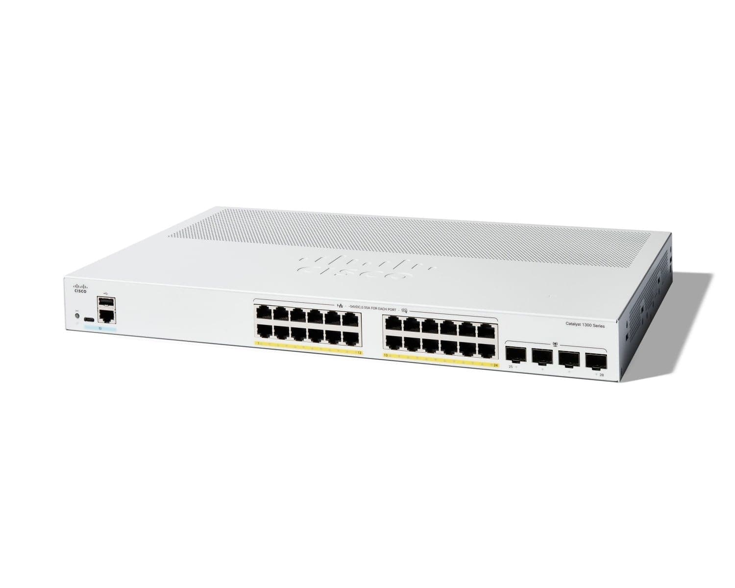 Cisco Catalyst 1300-24P-4G - Interruptor - L3 - Administrado - 24 x 10/100/1000 (PoE+) + 4 x 1 Gigabit SFP - montável em trilho - PoE+ (195 W) — miniatura 1