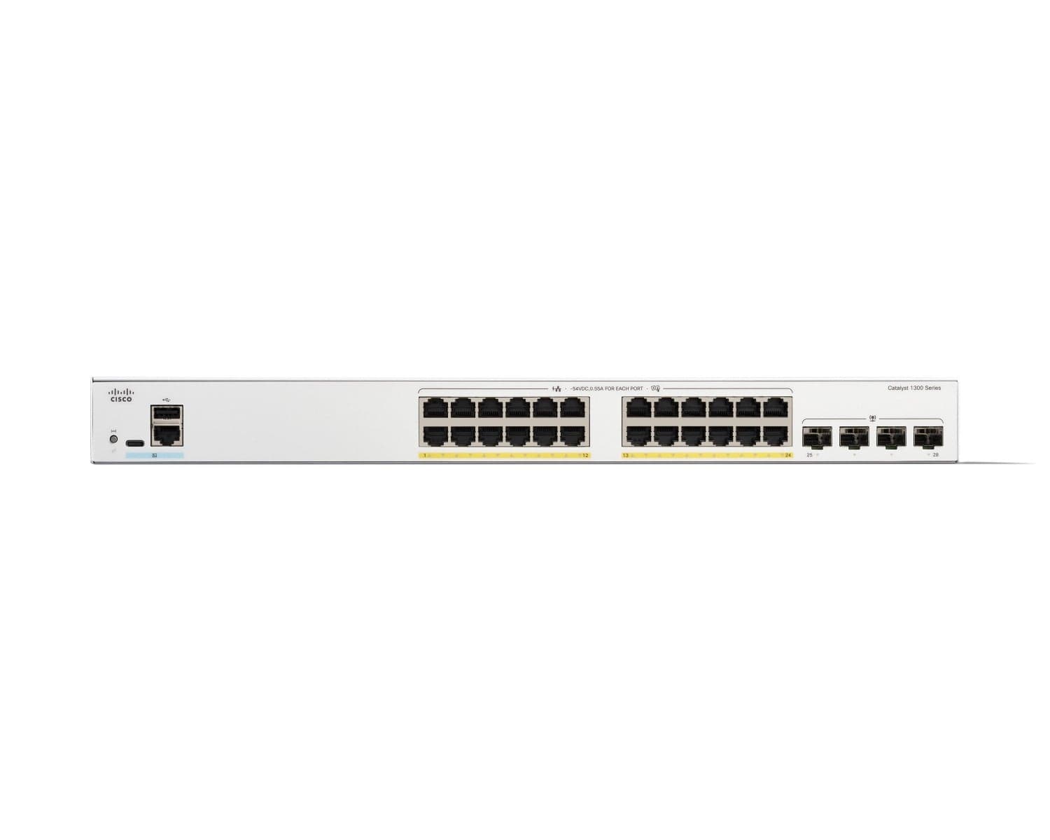 Cisco Catalyst 1300-24P-4G - Interruptor - L3 - Administrado - 24 x 10/100/1000 (PoE+) + 4 x 1 Gigabit SFP - montável em trilho - PoE+ (195 W) — miniatura 2