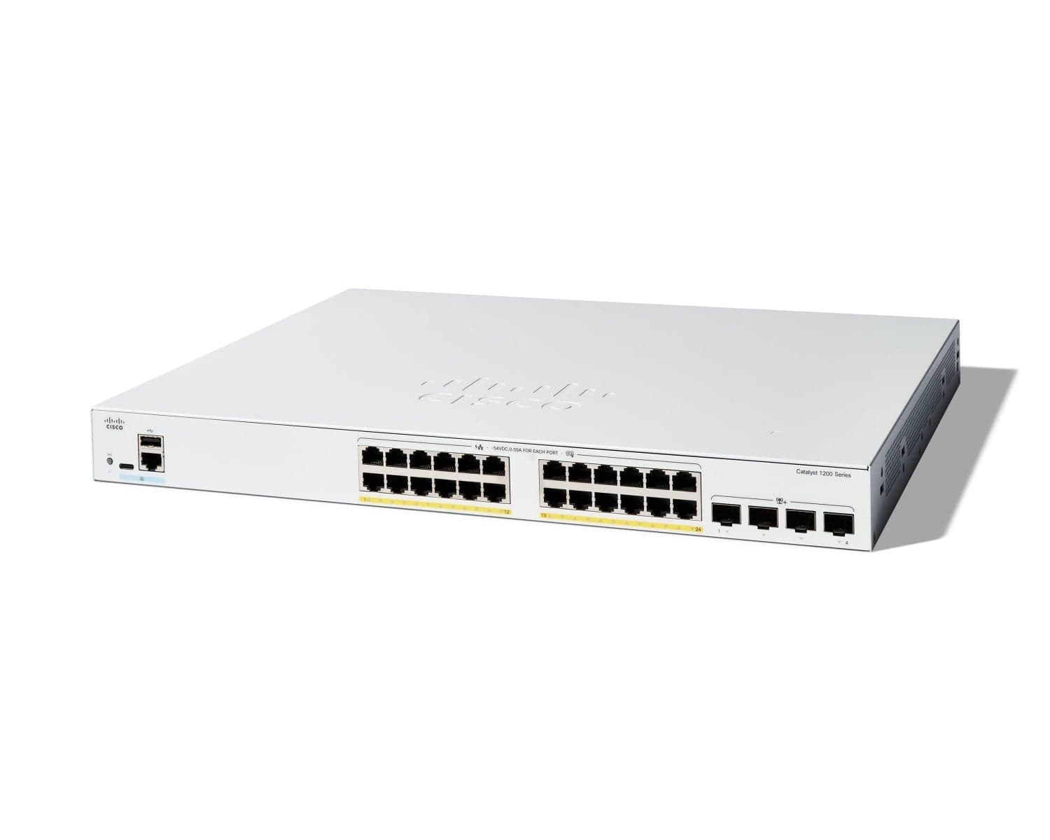 Cisco Catalyst 1200-24FP-4X - Interruptor - L3 - inteligente - 24 x 10/100/1000 (PoE+) + 4 x 10 Gigabit SFP+ - montável em trilho - PoE+ (375 W) — miniatura 1