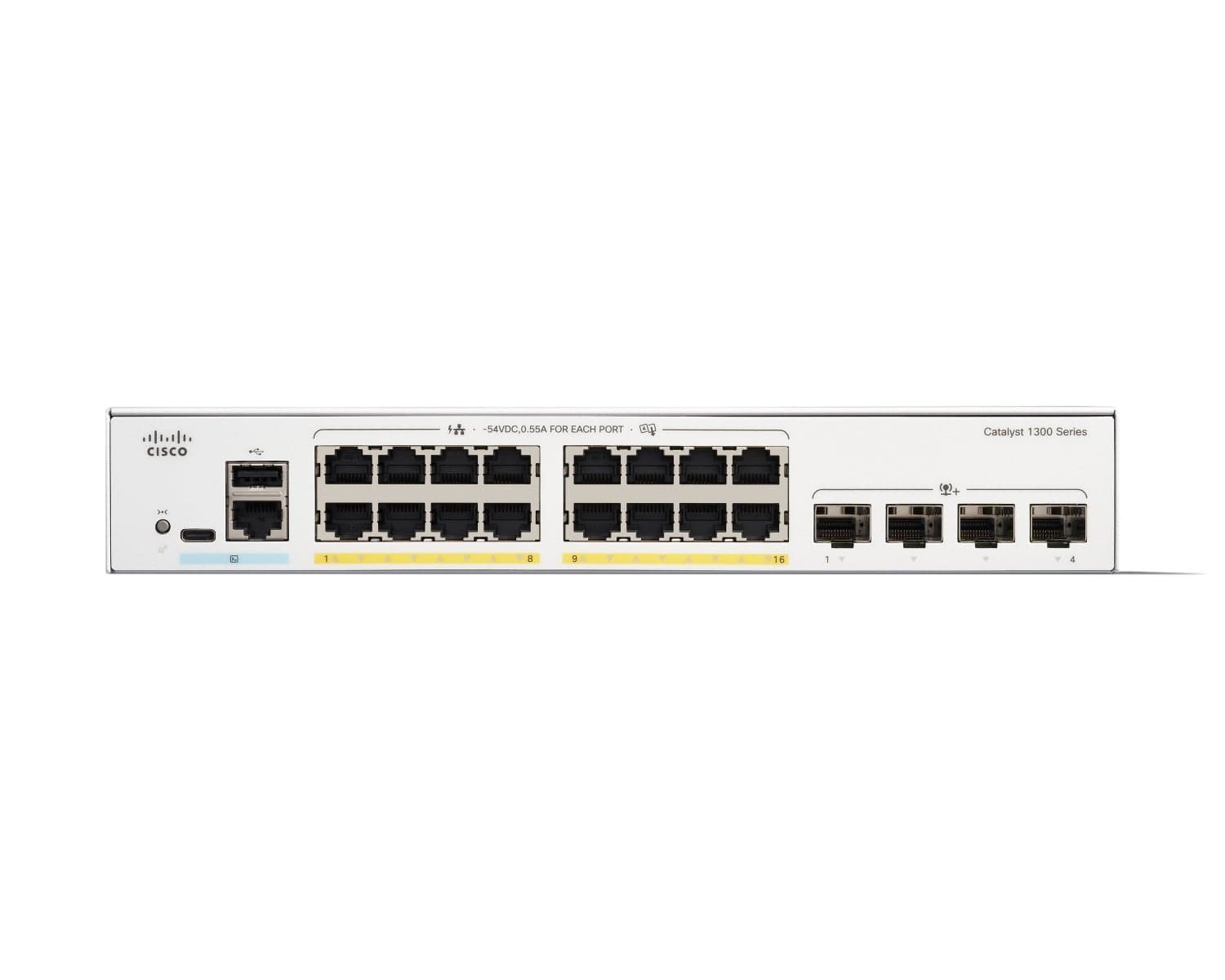 Cisco Catalyst 1300-16P-4X - Interruptor - L3 - Administrado - 16 x 10/100/1000 (PoE+) + 4 x 10Gb Ethernet SFP+ - montável em trilho - PoE+ (120 W) — miniatura 2