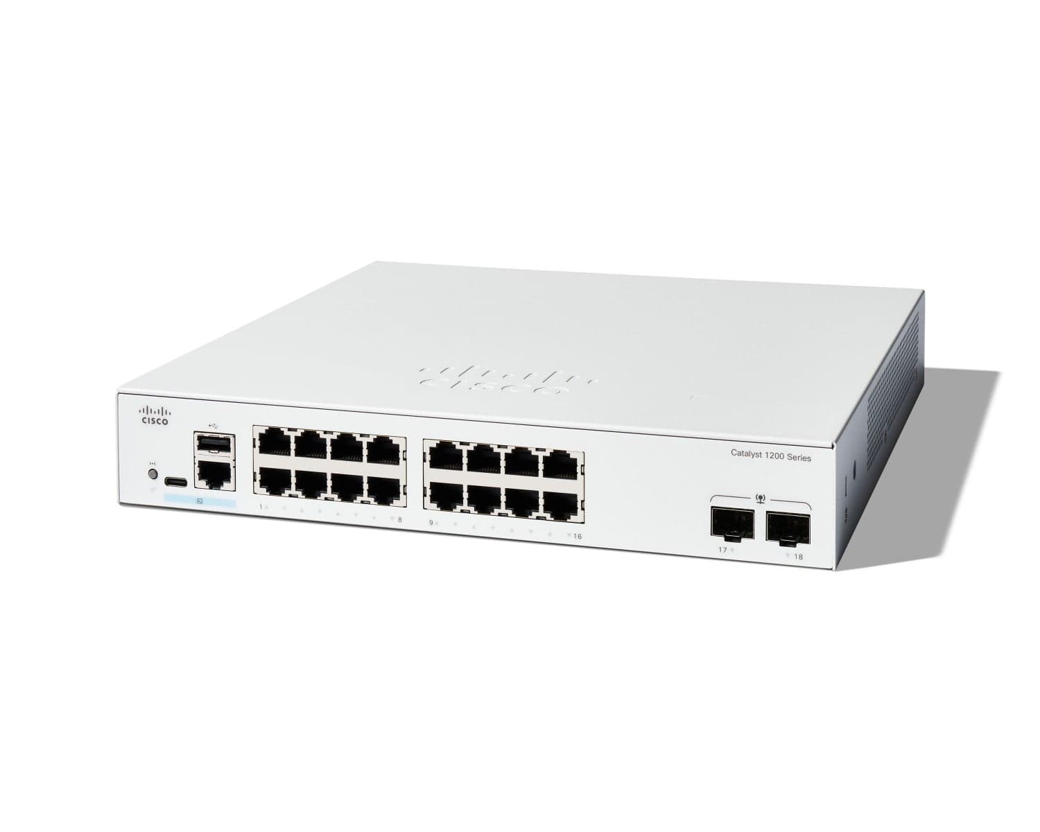 Cisco Catalyst 1200-16T-2G - Interruptor - L3 - inteligente - 16 x 10/100/1000 + 2 x Gigabit Ethernet SFP - montável em trilho — miniatura 1