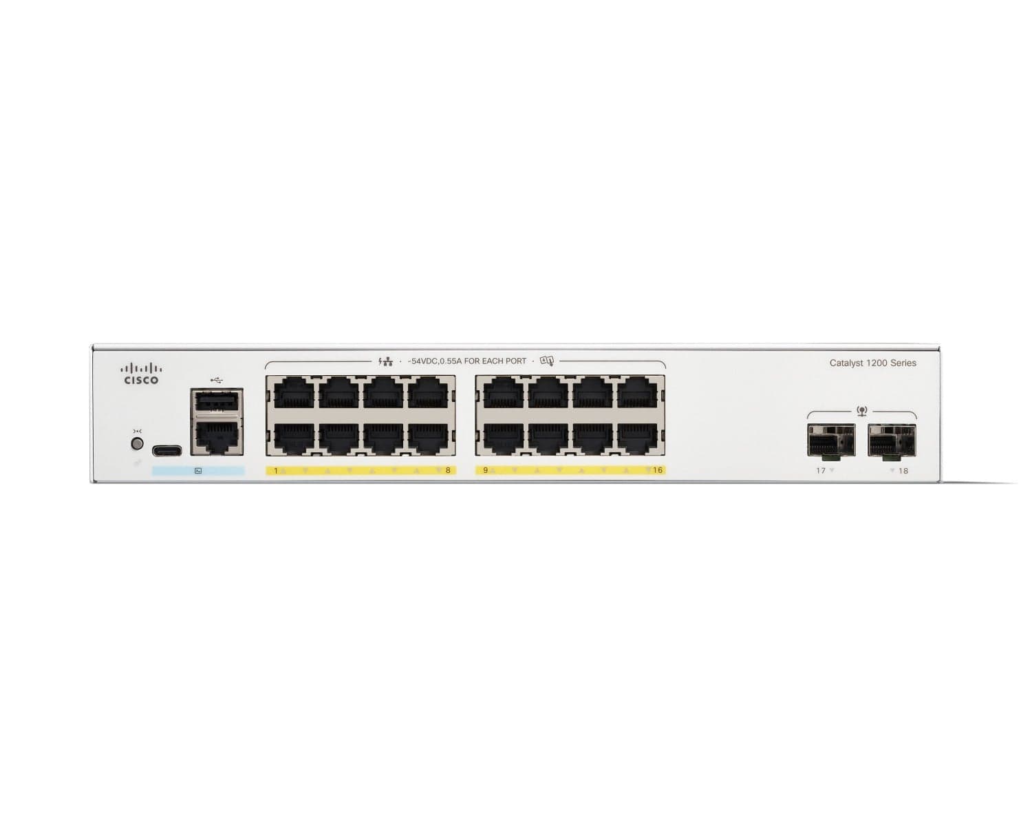 Cisco Catalyst 1200-16P-2G - Interruptor - L3 - inteligente - 16 x 10/100/1000 (PoE+) + 2 x Gigabit Ethernet SFP - montável em trilho - PoE+ (120 W) — miniatura 2