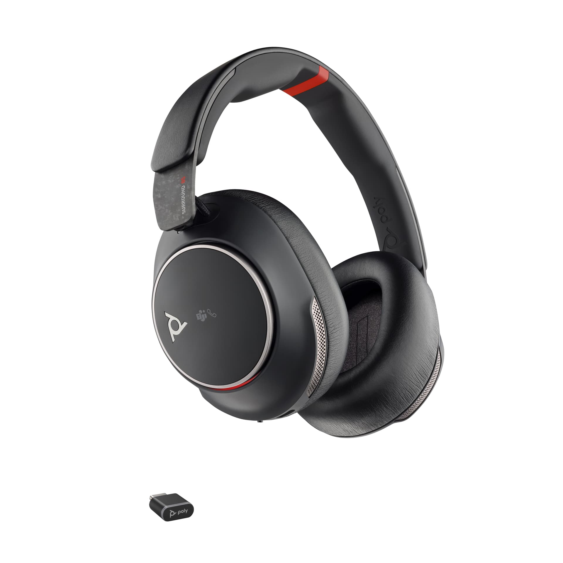 HP Poly Headset Poly Voyager Surround 85 UC com USB-C certificado para Microsoft Teams + Adaptador USB-C/A + Base de carregamento, miniatura 2