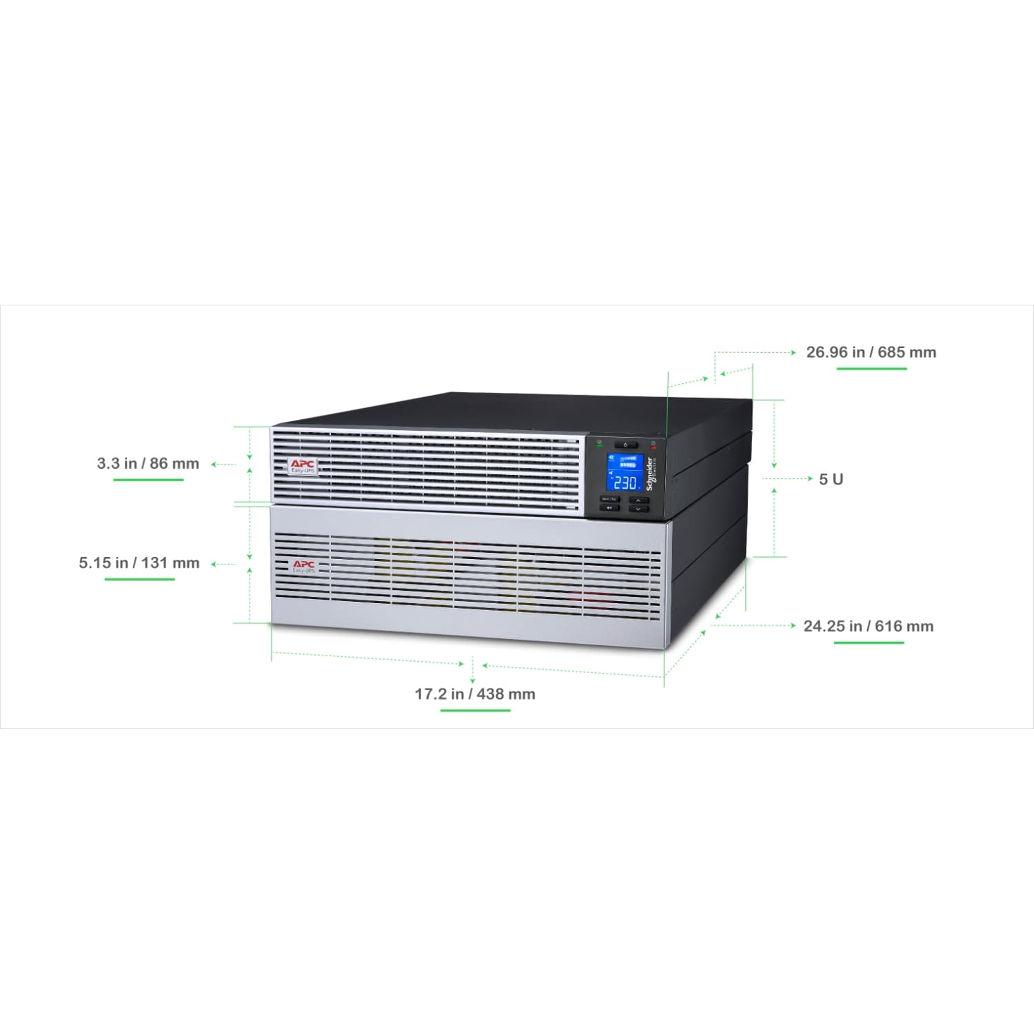 APC Easy UPS On-Line, 6kVA/6kW, Lithium-ion, Rack/Tower 5U, 230V, 1 Hard wire (1P+N+E) outlet, Intelligent Card Slot, Extended runtime, W/ rail kit — miniatura 8
