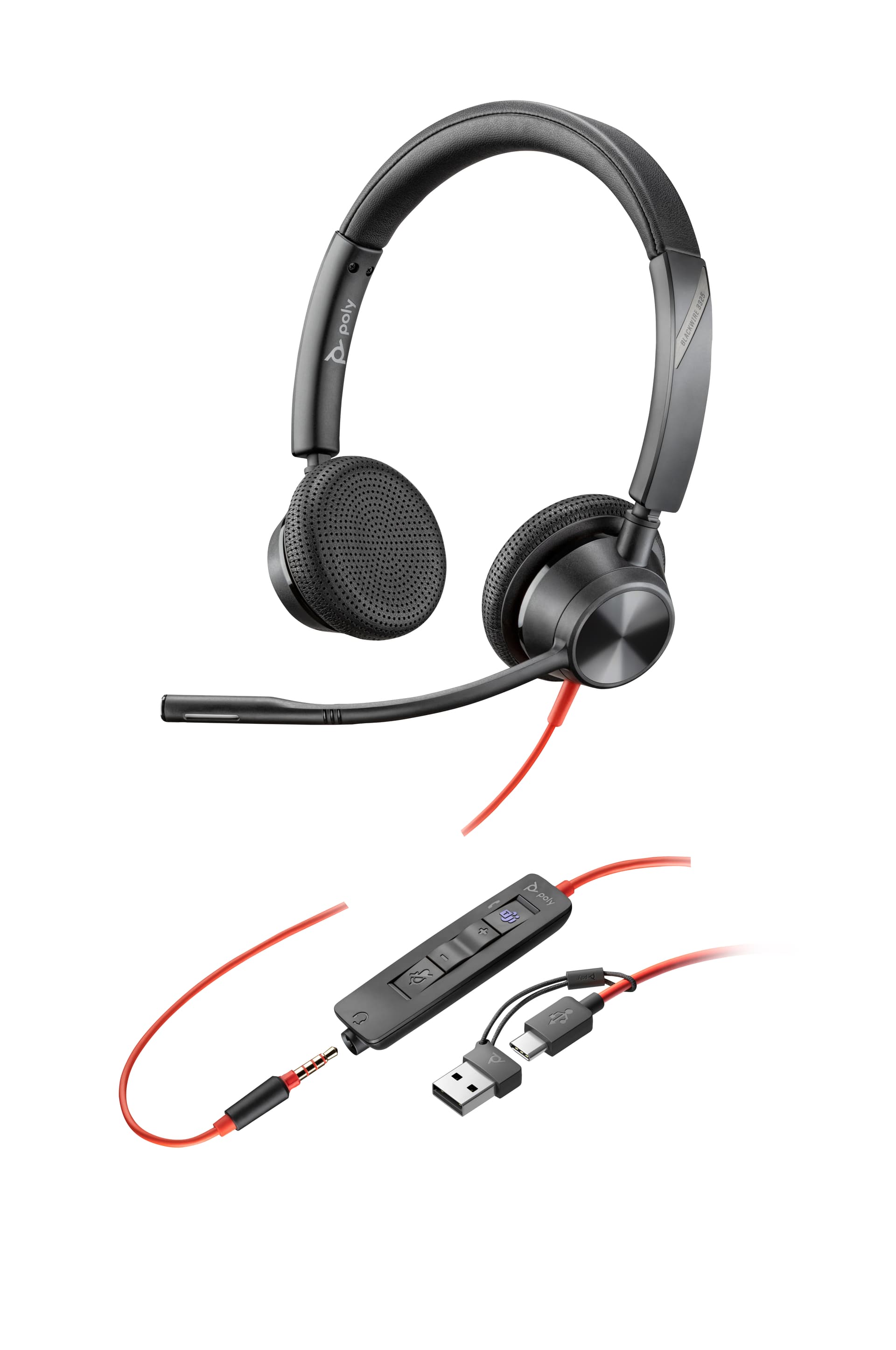 HP Poly Headset Estéreo Poly Blackwire 3325 com USB-C certificado para Microsoft Teams + Conector de 3,5 mm + Adaptador USB-C/A — miniatura 5