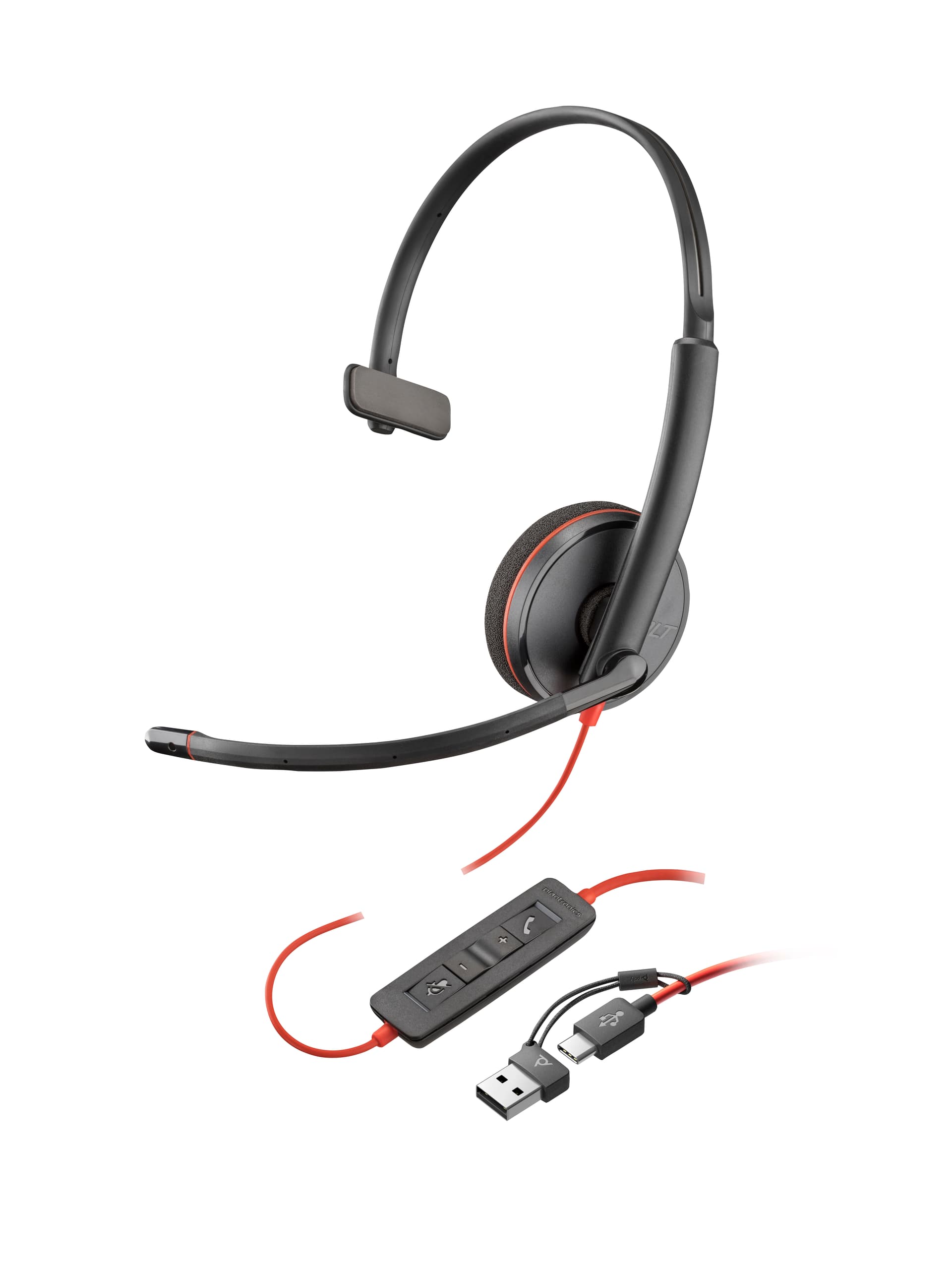 HP Poly Headset monaural Poly Blackwire 3215 com USB-C + Conector de 3,5 mm + Adaptador USB-C/A (a granel) — miniatura 3