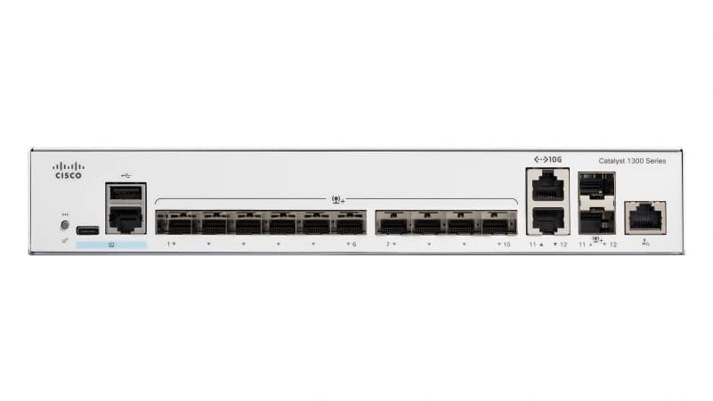 Cisco Catalyst 1300-12XS - Interruptor - L3 - inteligente - 10 x 10 Gigabit SFP+ + 2 x combo 10 Gigabit SFP+/RJ-45 - montável em trilho — miniatura 1