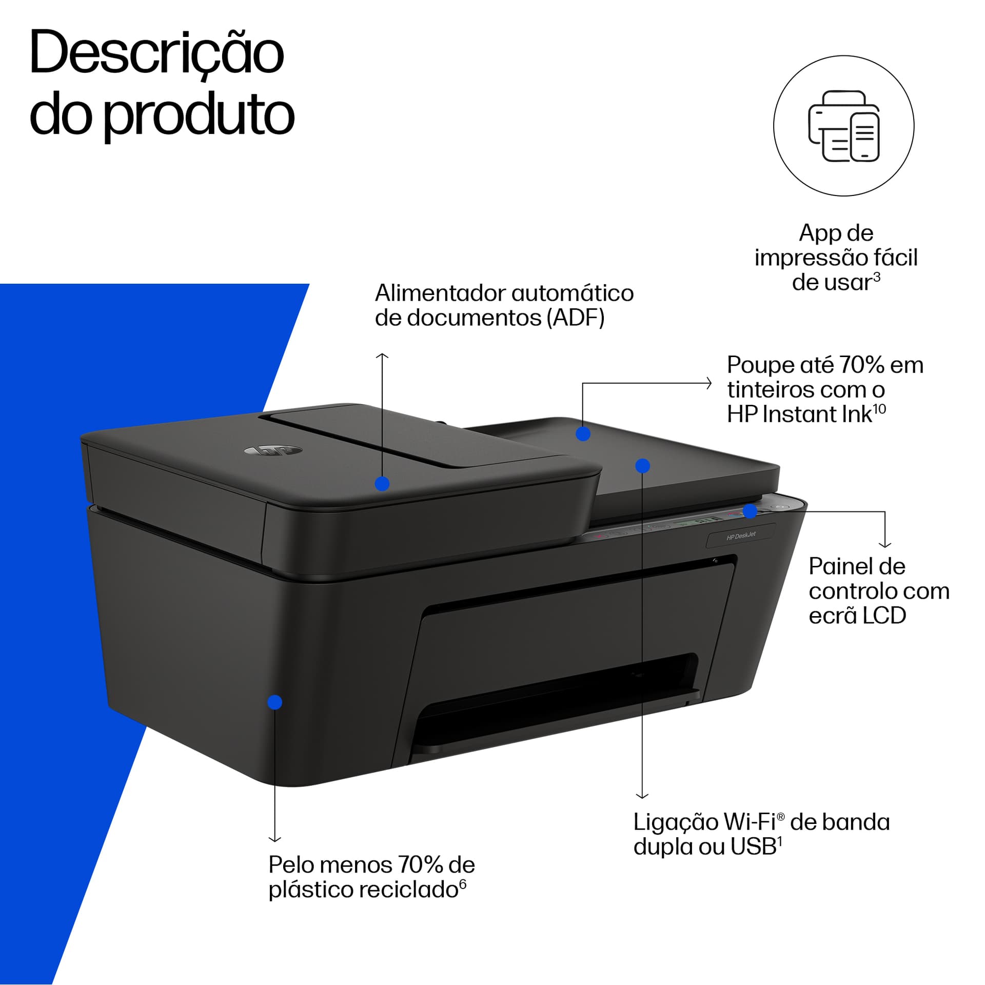 HP DeskJet 4320 Sem fios All-in-One Cor Impressora, Instant Ink. — miniatura 4