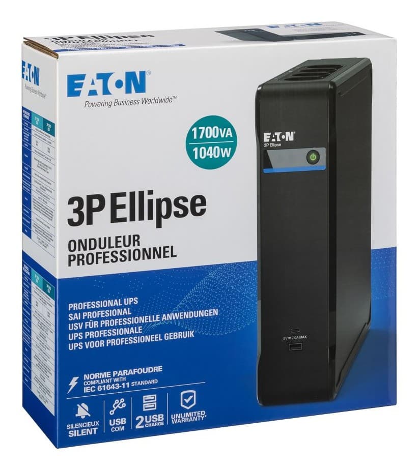 Eaton 3P Ellipse 1700 USB DIN/IT - UPS - AC 220-240 V - 1040 watt - 1700 VA - USB - conectores de saída: 8 — miniatura 7