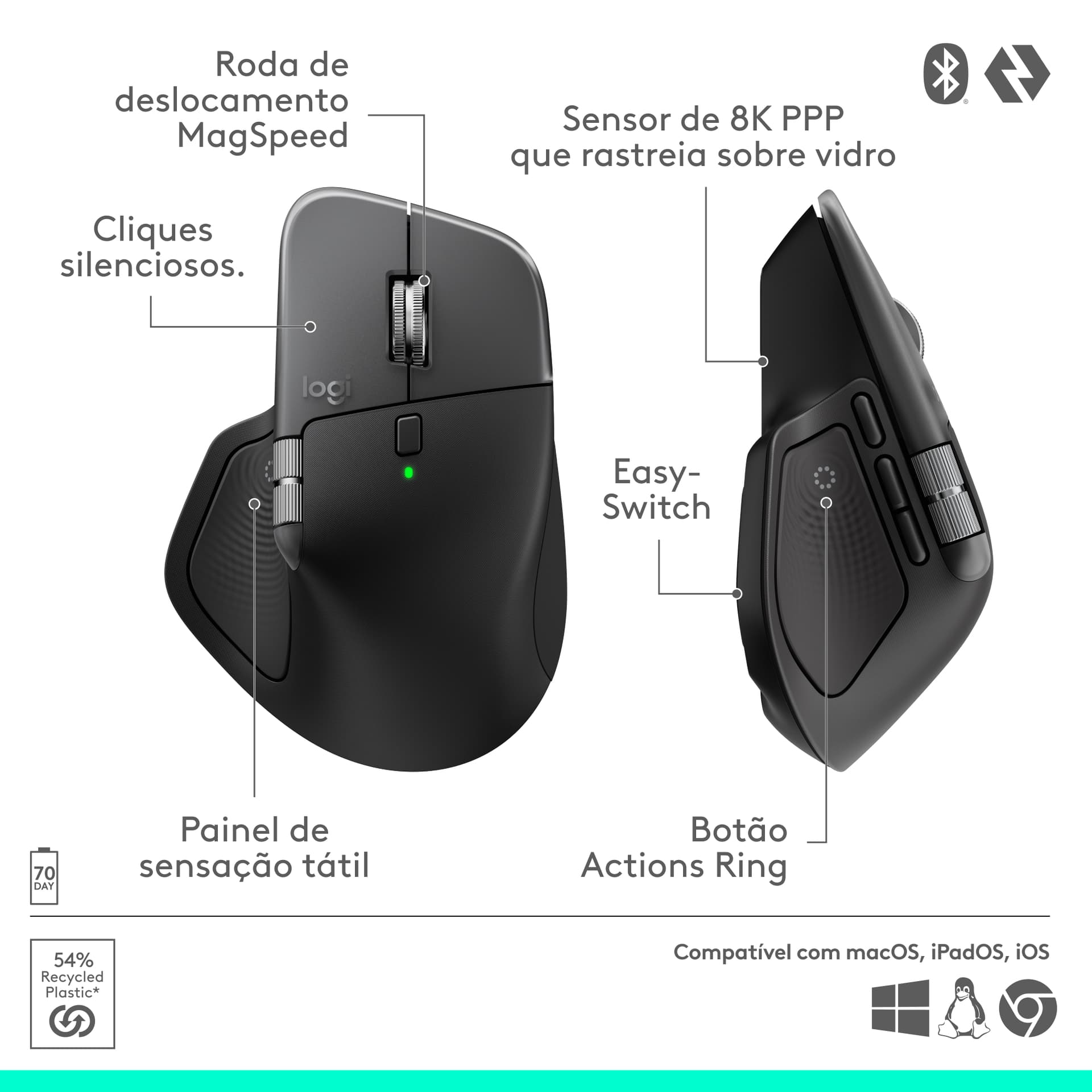 Logitech MX Master 4 for Mac, rato ergonómico com Bluetooth com feedback tátil de desempenho avançado, deslocamento ultrarrápido, carregamento por USB-C , MacOS, iPadOS, Windows - preto sideral — miniatura 18