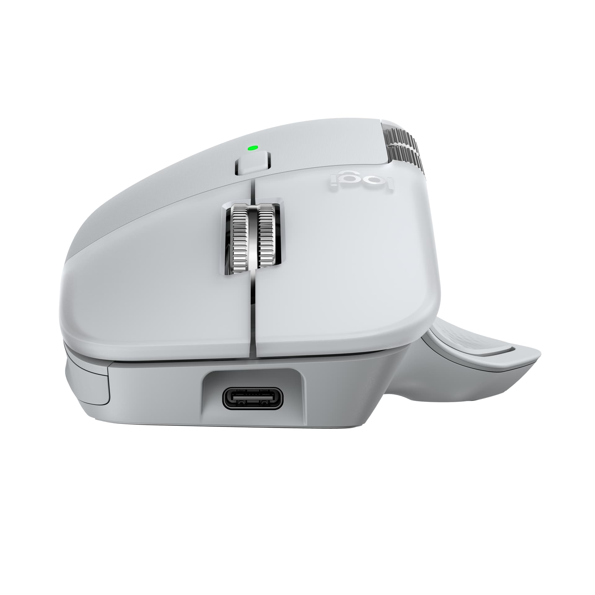 Logitech MX Master 4 for Mac, rato ergonómico com Bluetooth com feedback tátil de desempenho avançado, deslocamento ultrarrápido, carregamento por USB-C , MacOS, iPadOS, Windows - branco prateado — miniatura 3