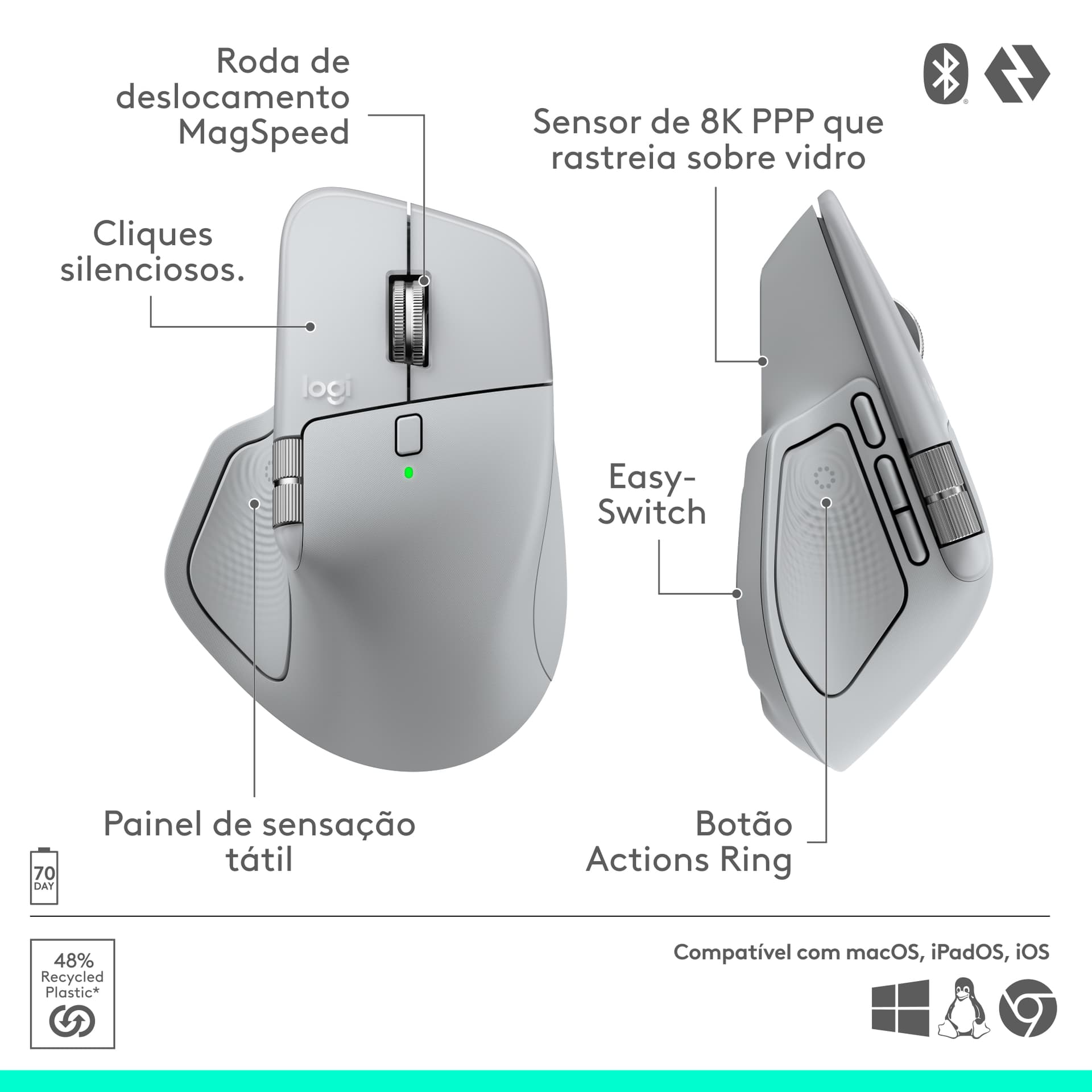 Logitech MX Master 4, rato ergonómico sem fios com feedback tátil de desempenho avançado, deslocamento ultrarrápido, carregamento por USB-C , Bluetooth, Windows, MacOS - grafite — miniatura 21