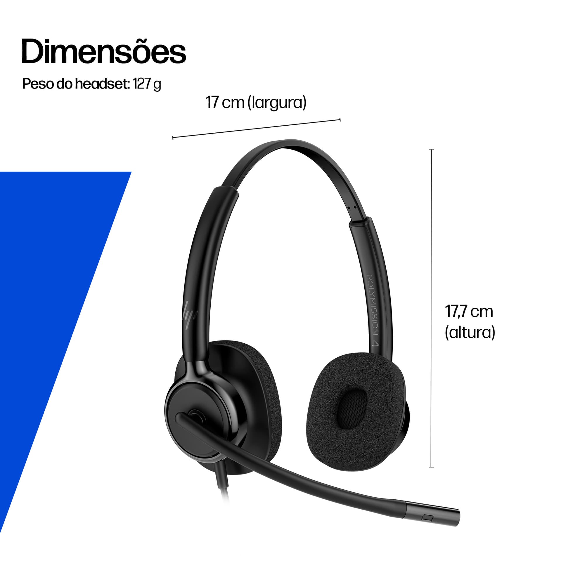 HP Poly Headset estéreo USB com fios Mission 425 Classic — miniatura 4