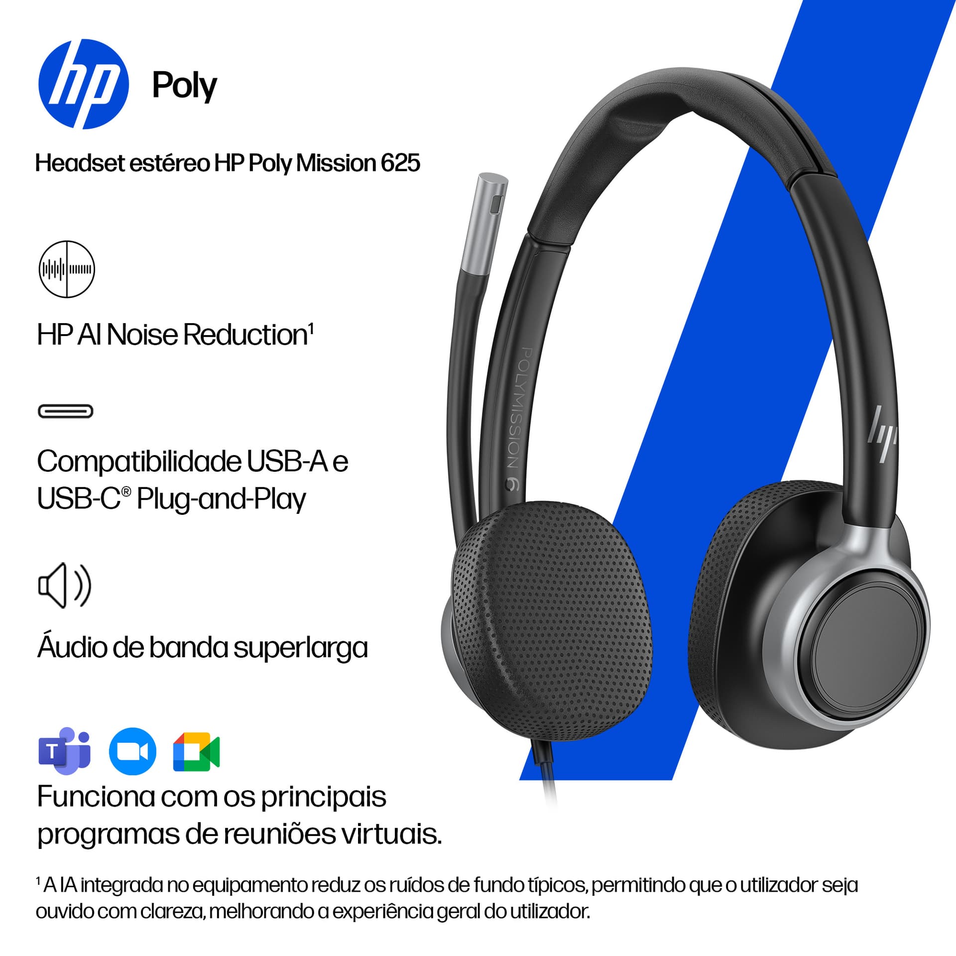 HP Poly Headset estéreo USB com fios Mission 625 (a granel) — miniatura 4