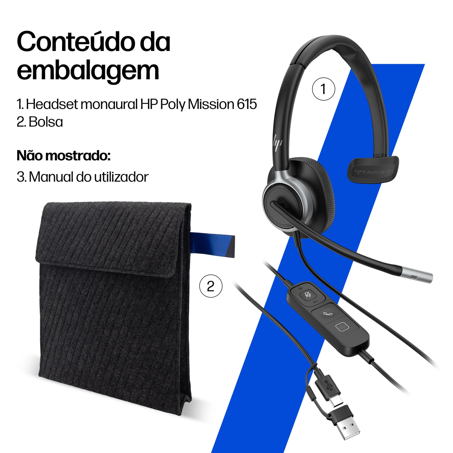 HP Poly Headset monaural USB com fios Mission 615 (a granel) — miniatura 3