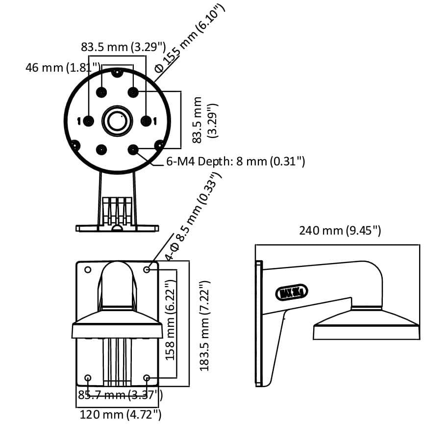 Hikvision DS-1473ZJ-155(Black) Wall mount, miniatura 2