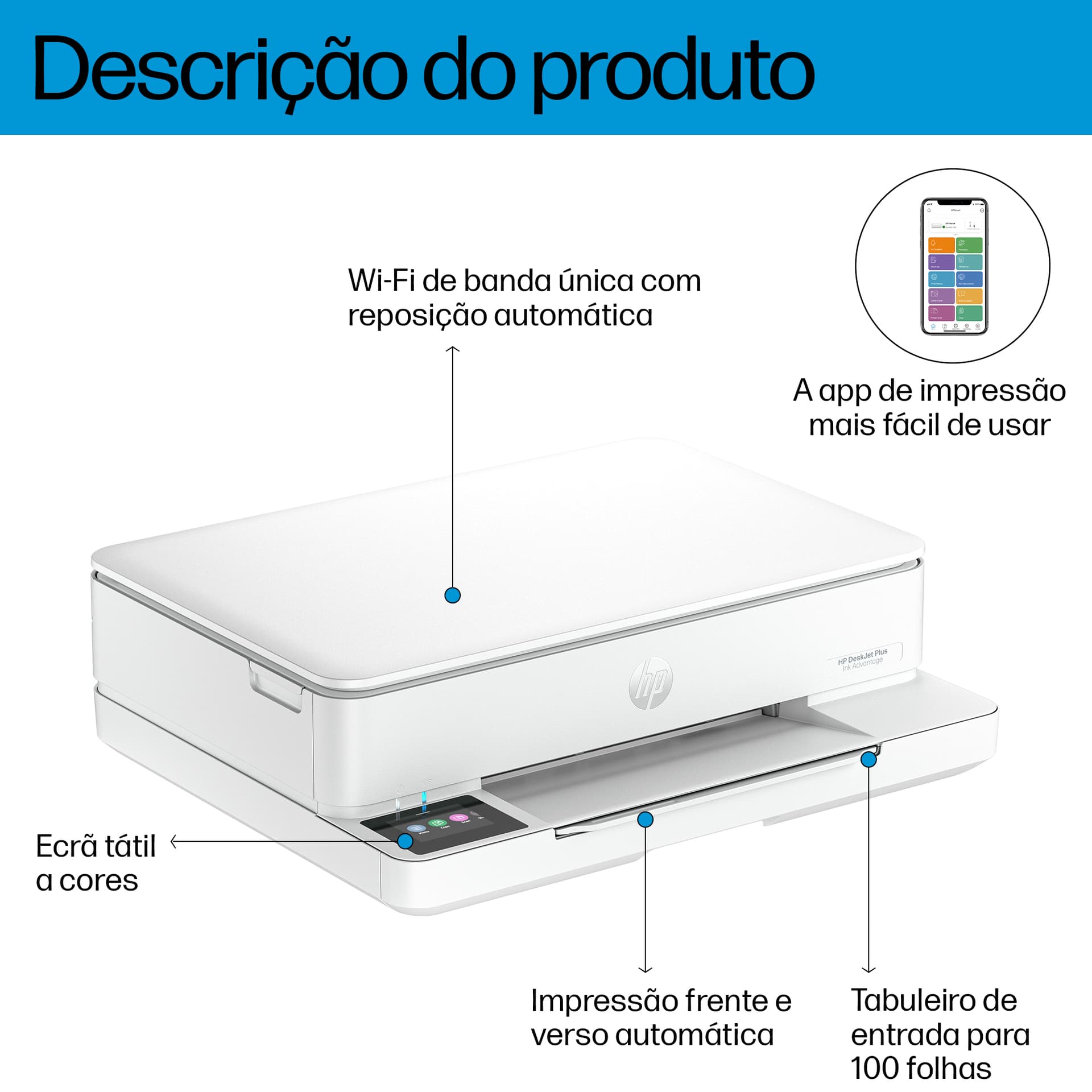 HP ENVY 6132e Sem fios All-in-One Cor Impressora, Instant Ink; Impressão de fotografias, miniatura 3