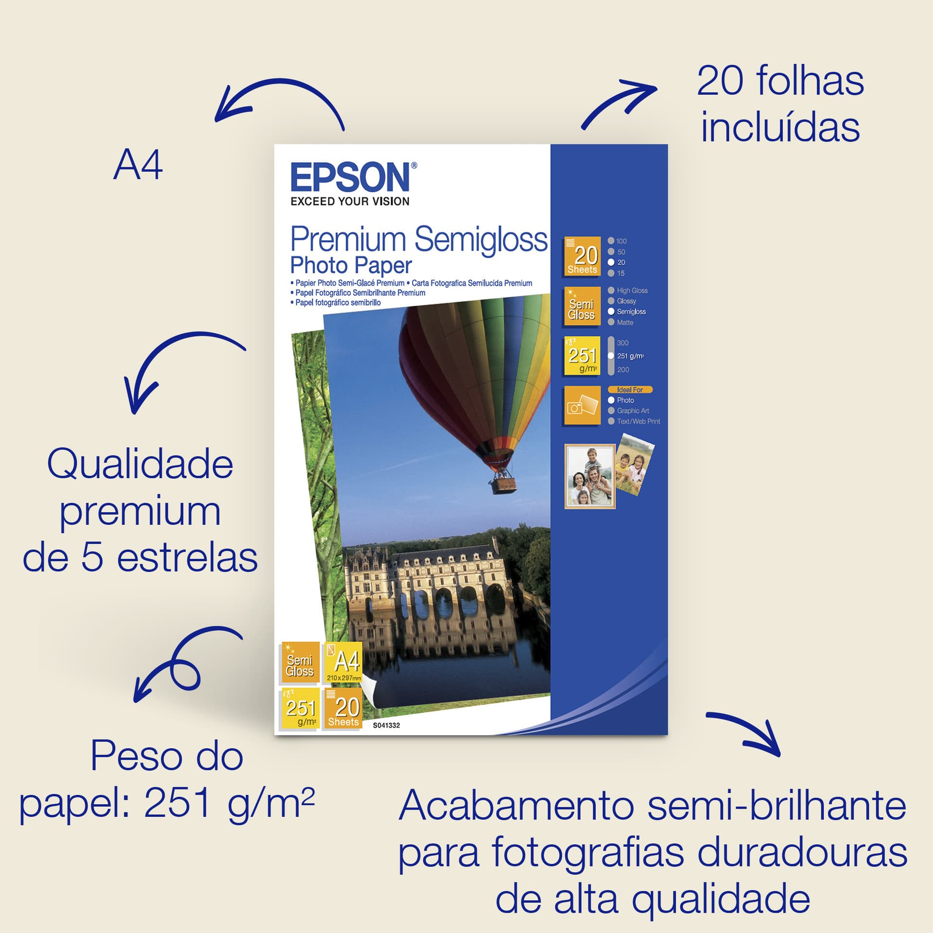 Epson Premium Semi-Gloss Photo Paper - A4 - 20 Folhas — miniatura 2