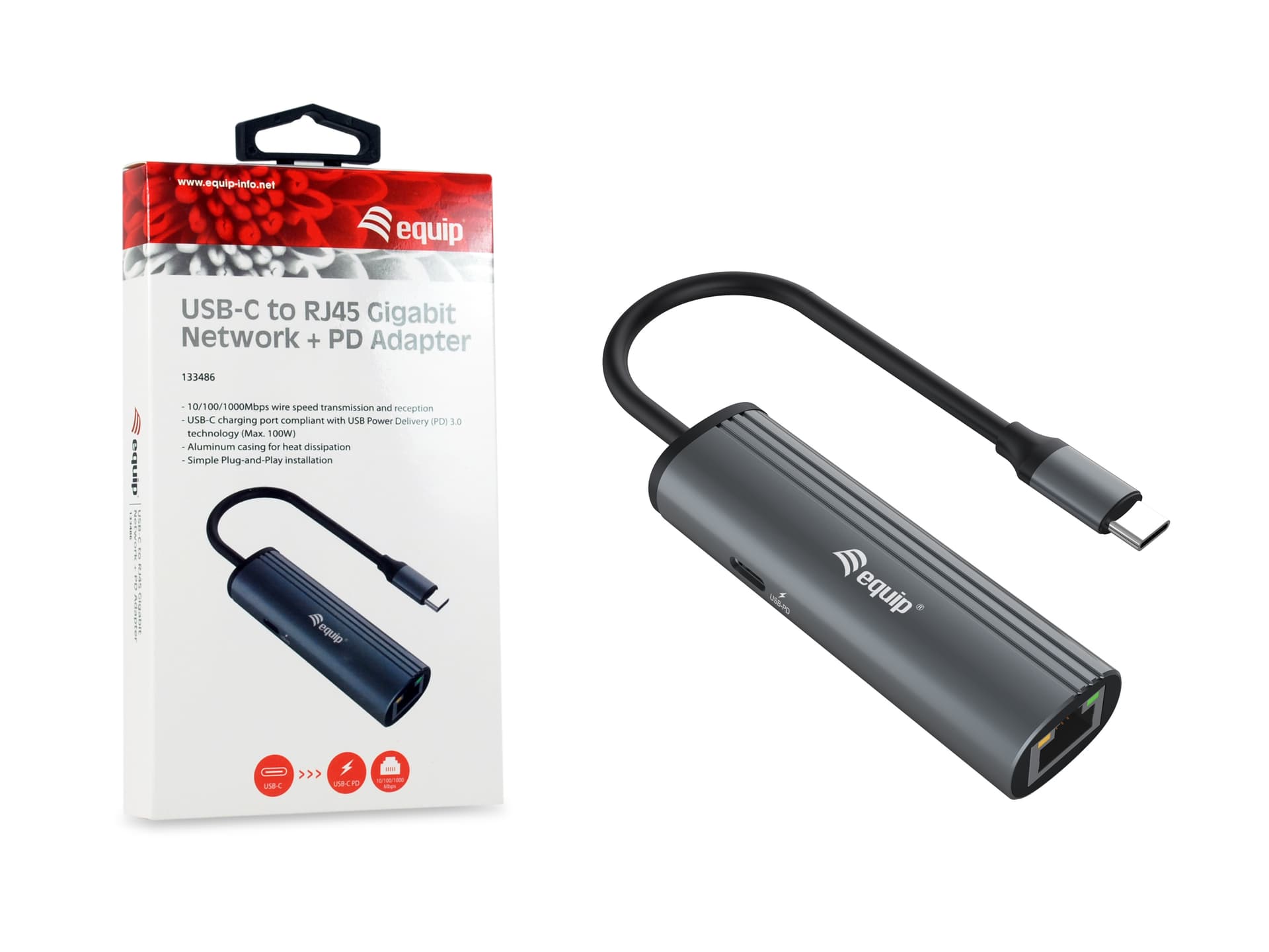 Equip Adaptador USB-C para rede Gigabit RJ45 + adaptador USB PD de 100W — miniatura 4