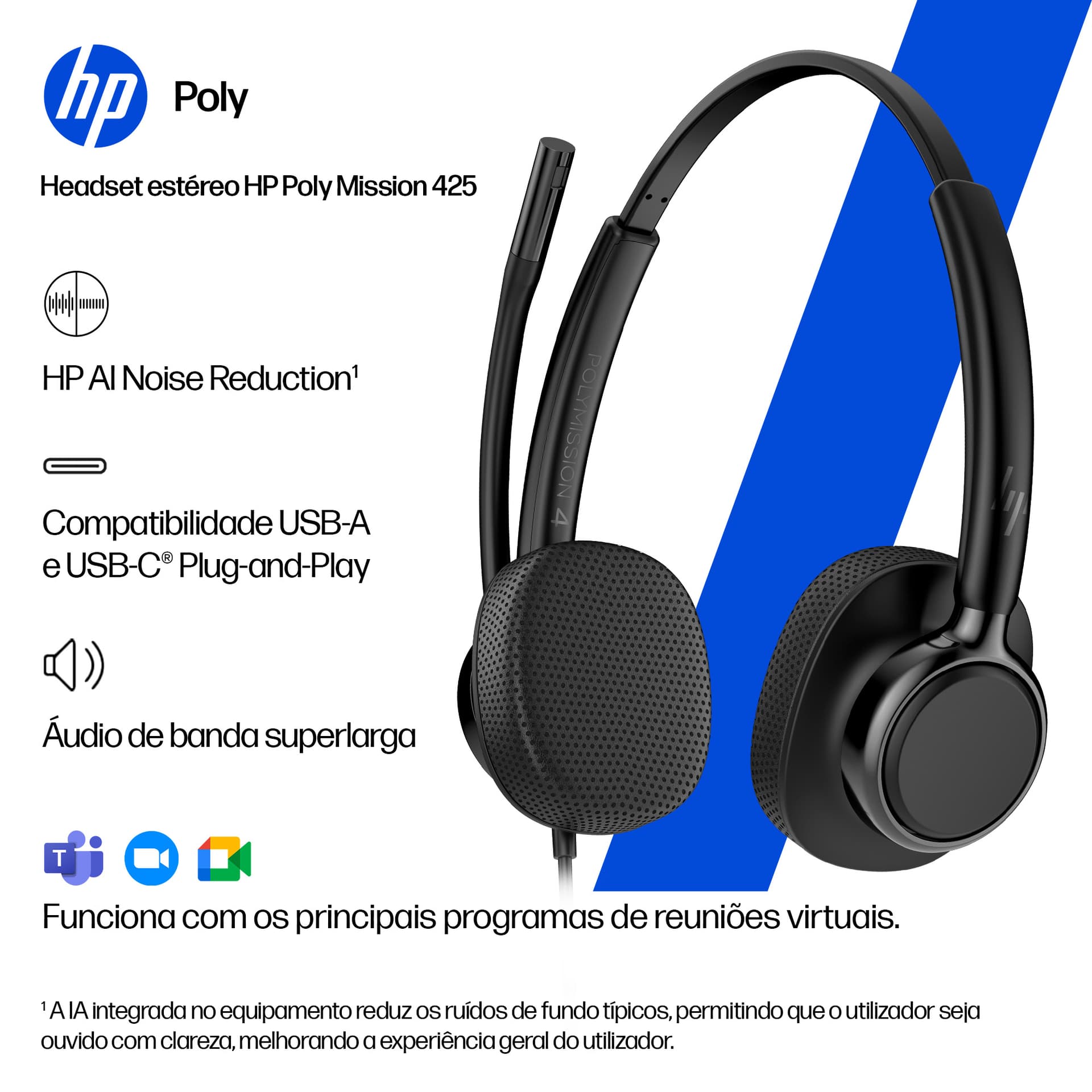 HP Poly Headset estéreo USB com fios Mission 425 Classic (a granel) — miniatura 7