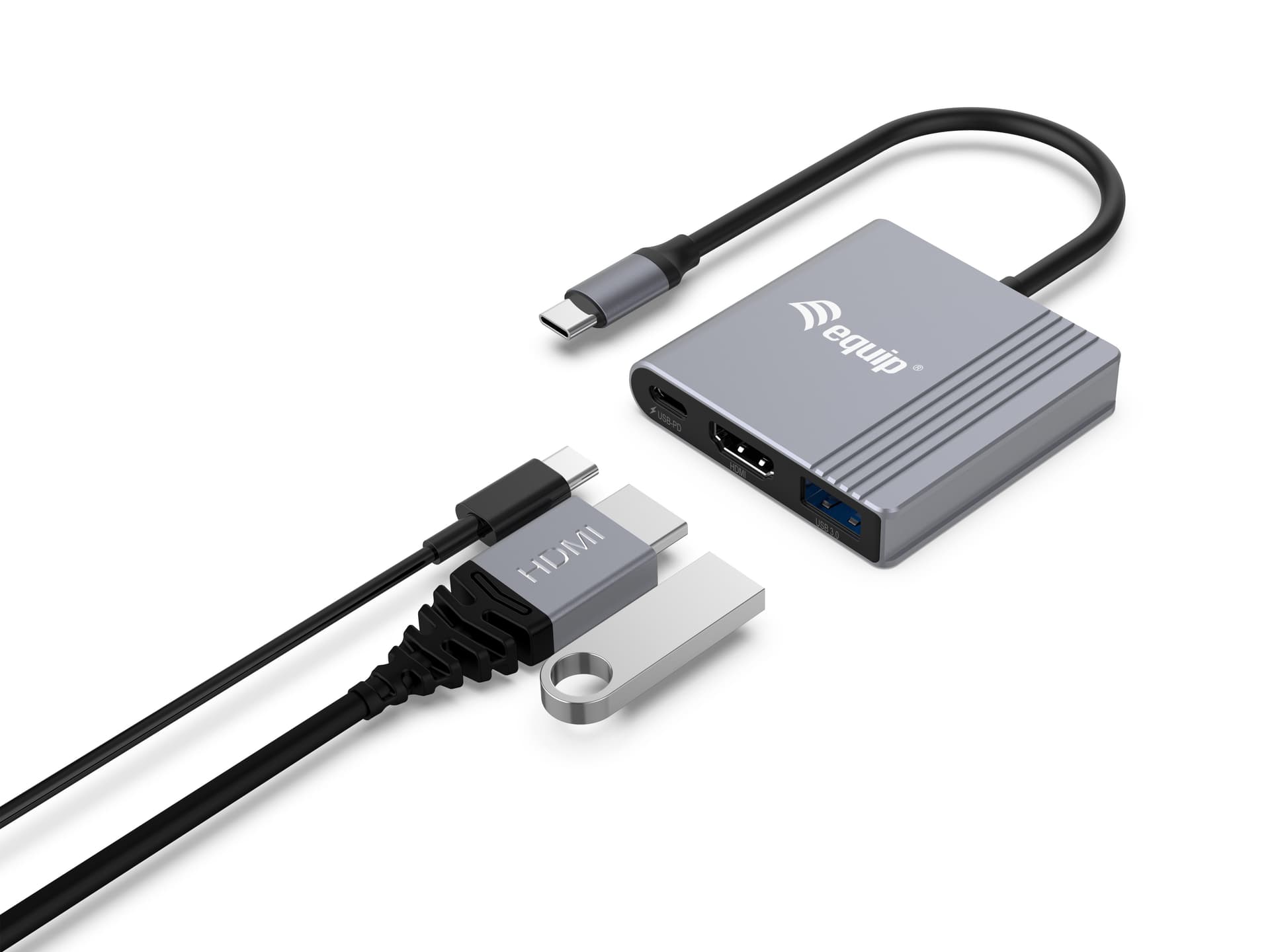 Equip Adaptador 3 em 1 USB-C para HDMI / USB-A / USB PD, 4K/60Hz, 100W USB PD — miniatura 2