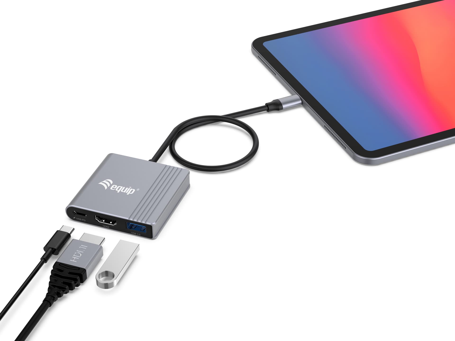 Equip Adaptador 3 em 1 USB-C para HDMI / USB-A / USB PD, 4K/60Hz, 100W USB PD — miniatura 4