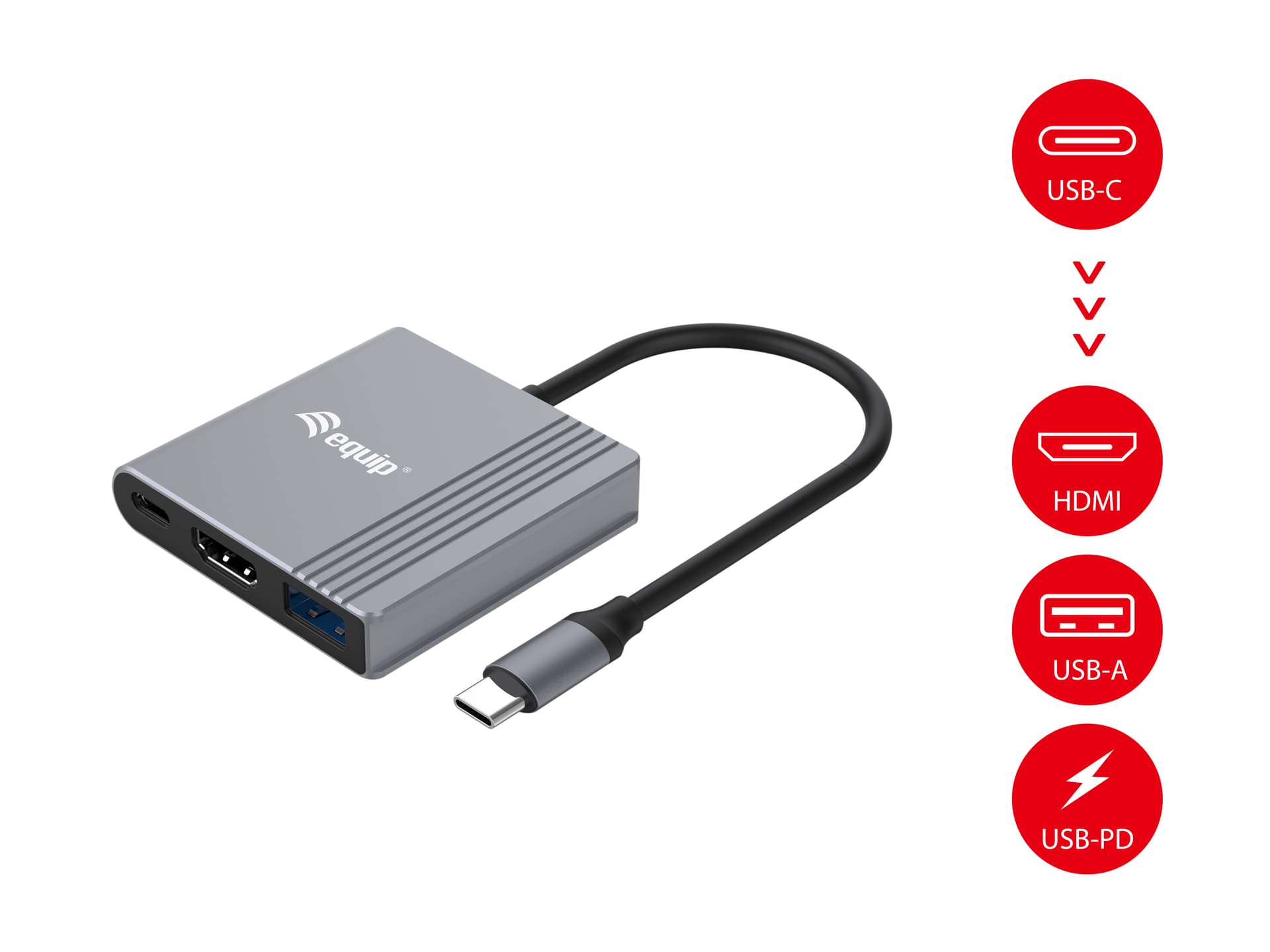Equip Adaptador 3 em 1 USB-C para HDMI / USB-A / USB PD, 4K/60Hz, 100W USB PD — miniatura 5