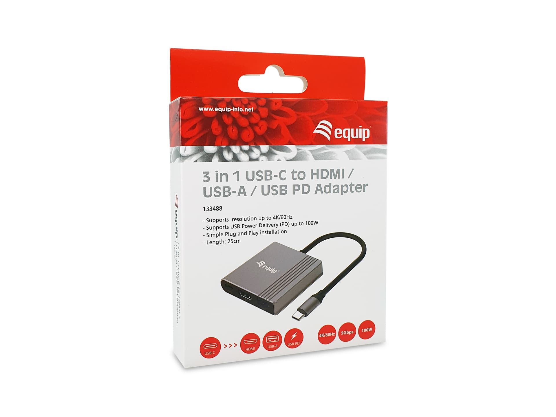 Equip Adaptador 3 em 1 USB-C para HDMI / USB-A / USB PD, 4K/60Hz, 100W USB PD — miniatura 6