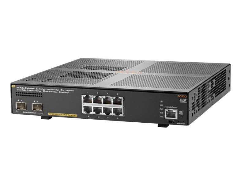 HPE Aruba 2930F 8G PoE+ 2SFP+ - Interruptor - L3 - Administrado - 8 x 10/100/1000 (PoE+) + 2 x 1 Gigabit / 10 Gigabit SFP+ (ligação ascendente) - montável em trilho - PoE+ (125 W) — miniatura 2