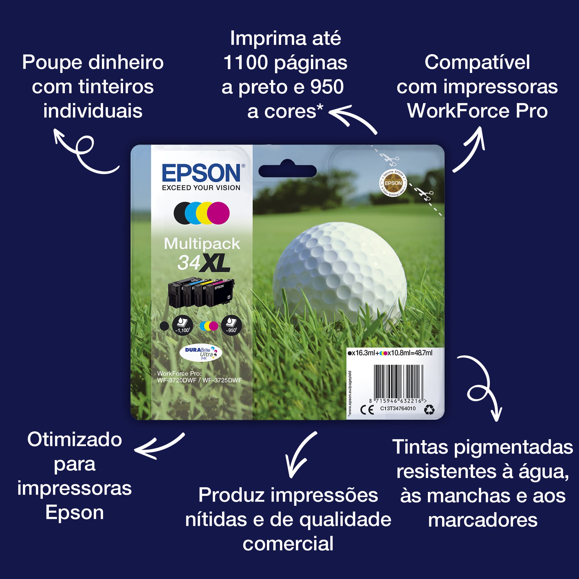 Epson Golf ball 34 Conjunto individual magenta DURABrite Ultra Bola de golfe — miniatura 3