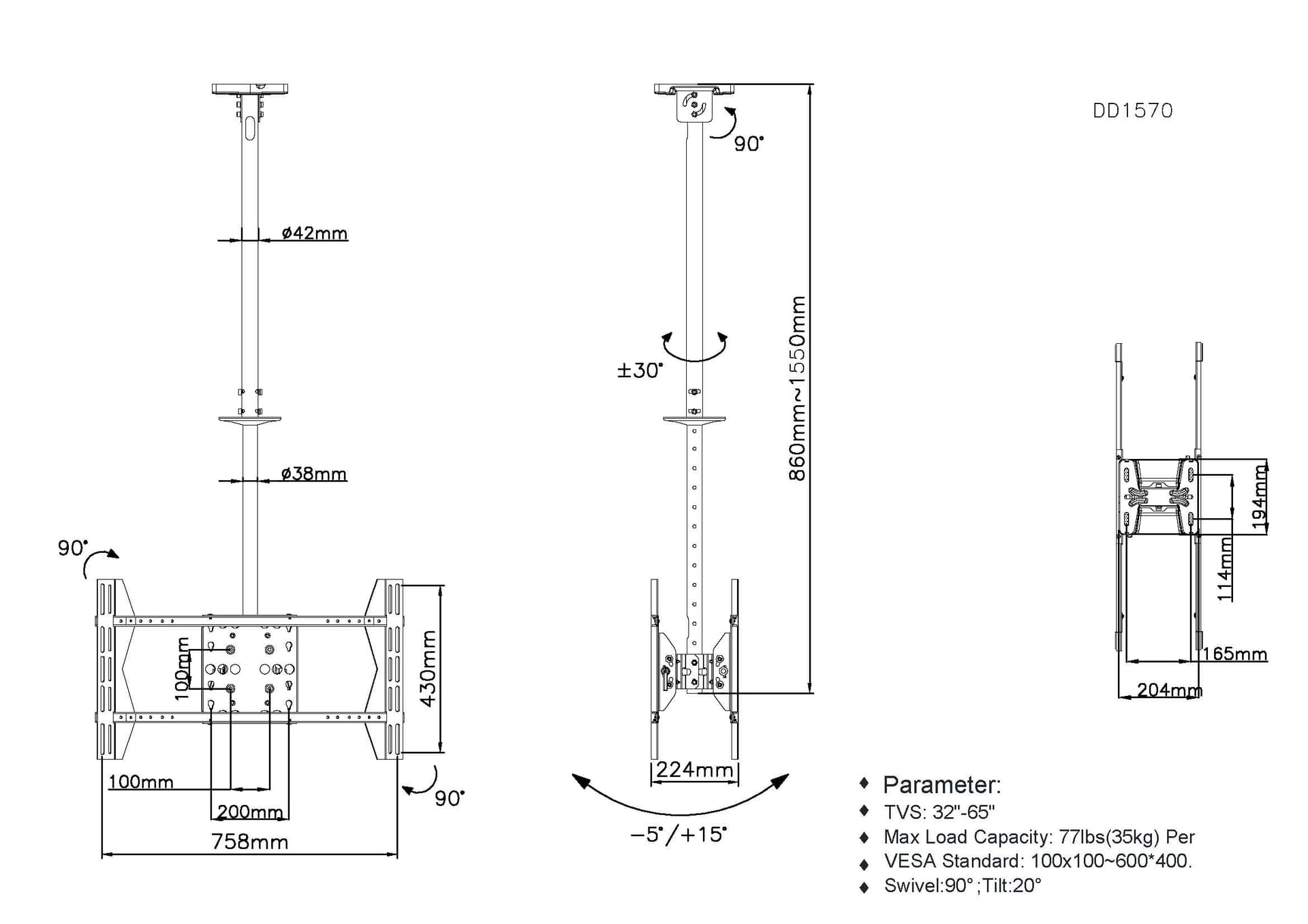 Equip Suporte de TV de ecrã duplo de 32“-75” para montagem no teto — miniatura 7