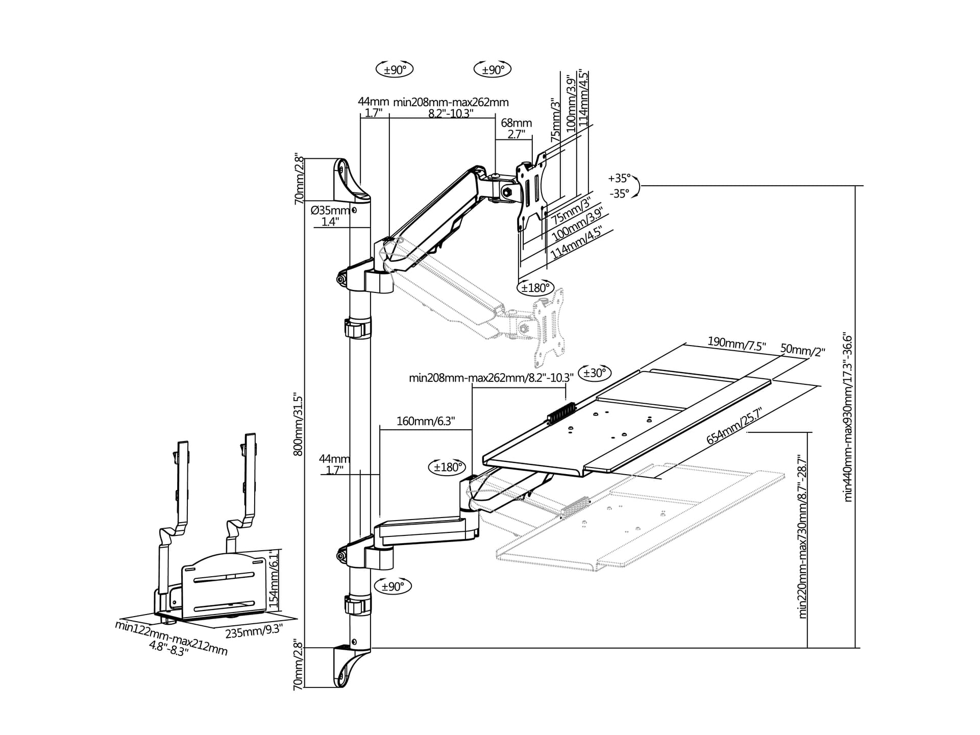 Equip Estação de trabalho de parede para monitor único de 17"-32” — miniatura 10