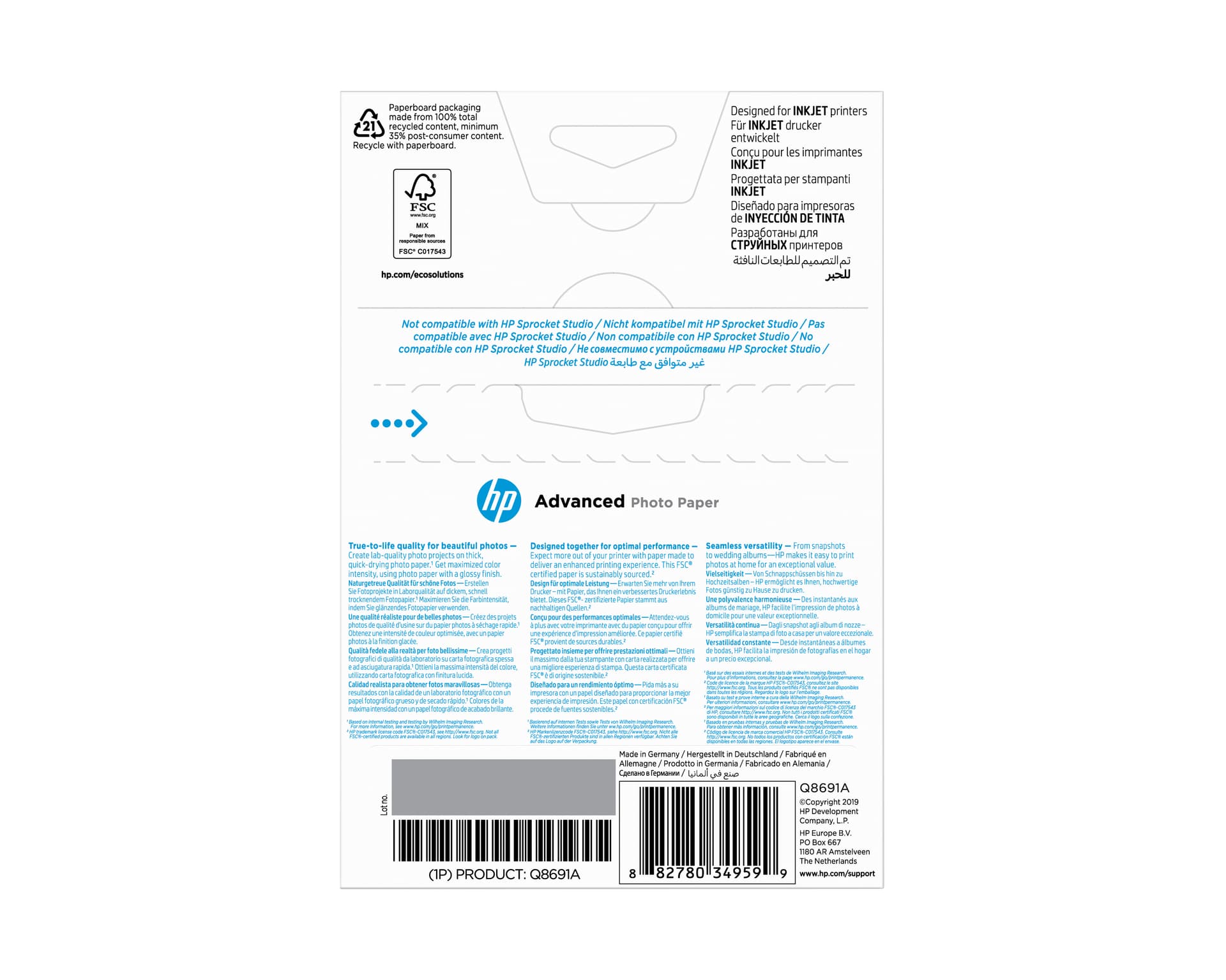 HP Papel de Fotografia Advanced Brilhante, 250 g/m2, 10 x 15 cm (101 x 152 mm), 25 folhas — miniatura 7