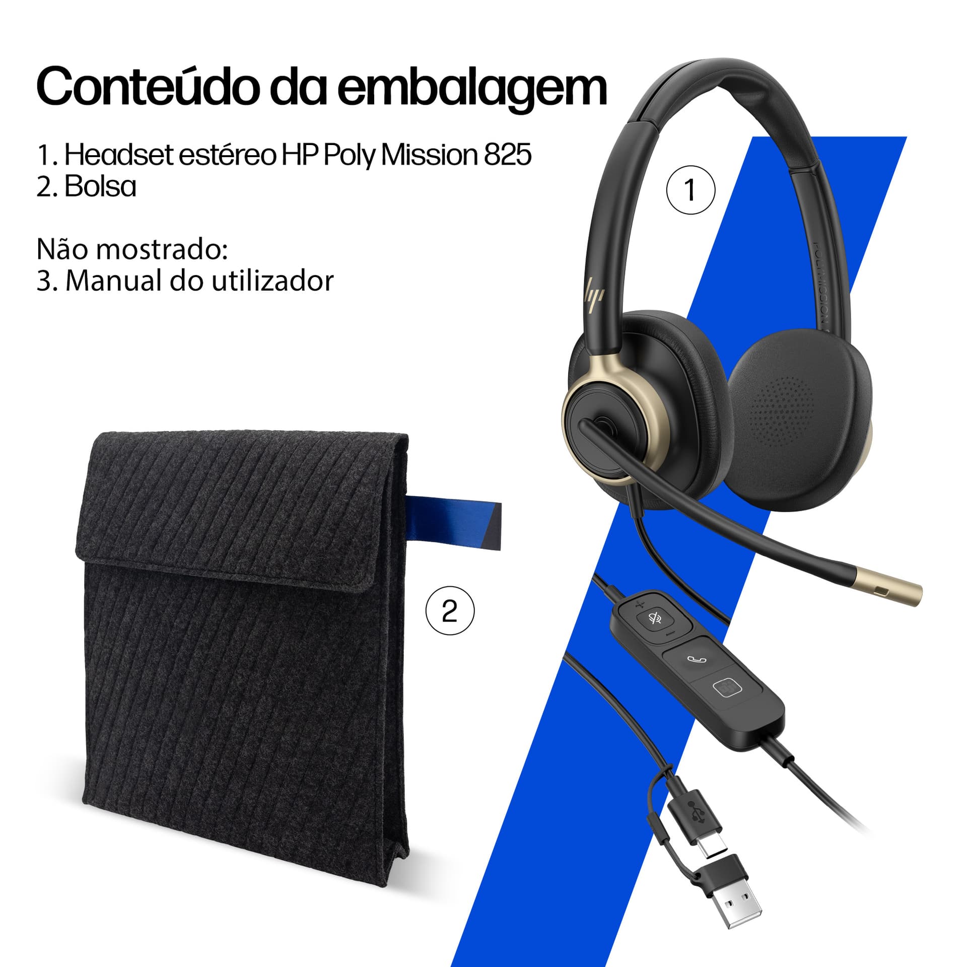 HP Poly Headset estéreo USB com fios Mission 825 (a granel) — miniatura 5