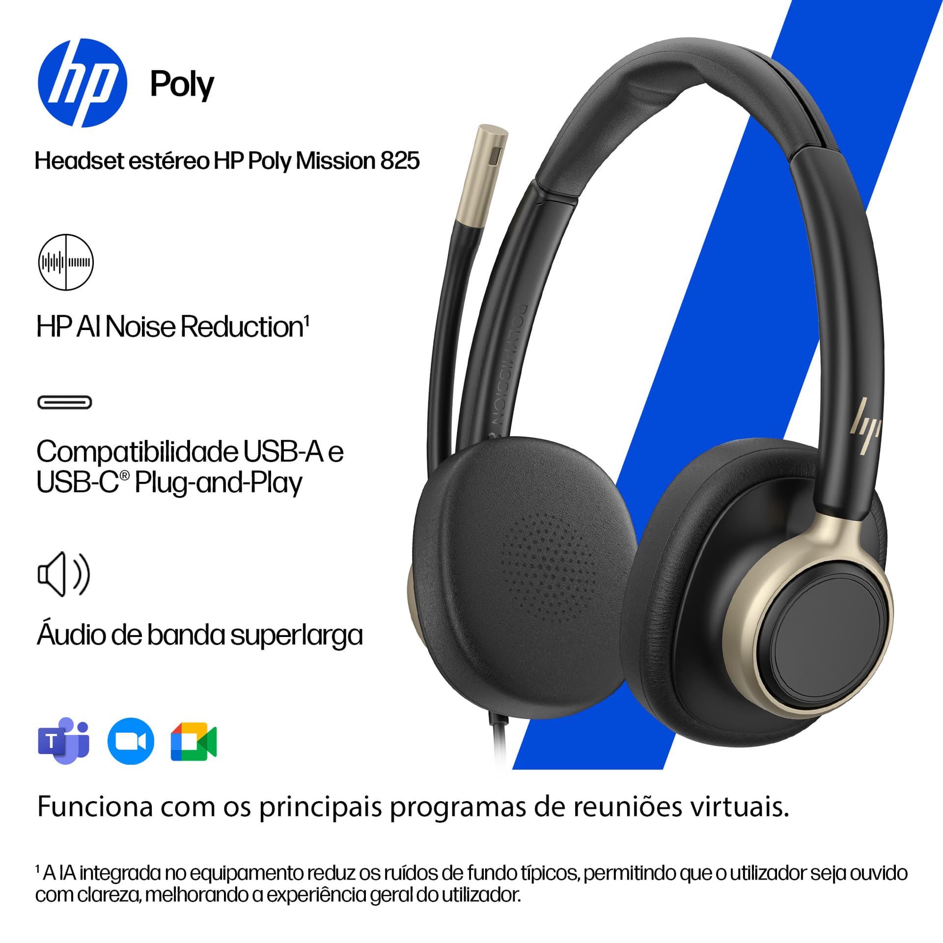 HP Poly Headset estéreo USB com fios Mission 825 (a granel) — miniatura 7