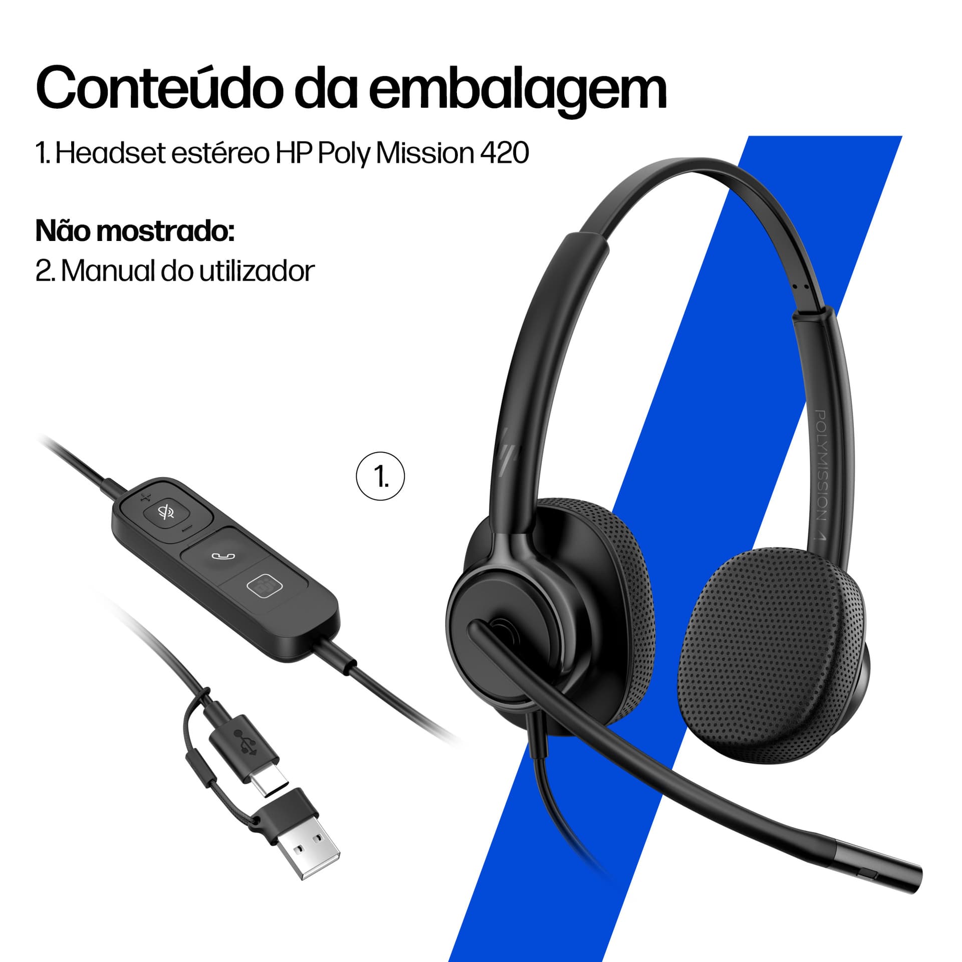 HP Poly Headset estéreo USB com fios Mission 425 (a granel) — miniatura 5